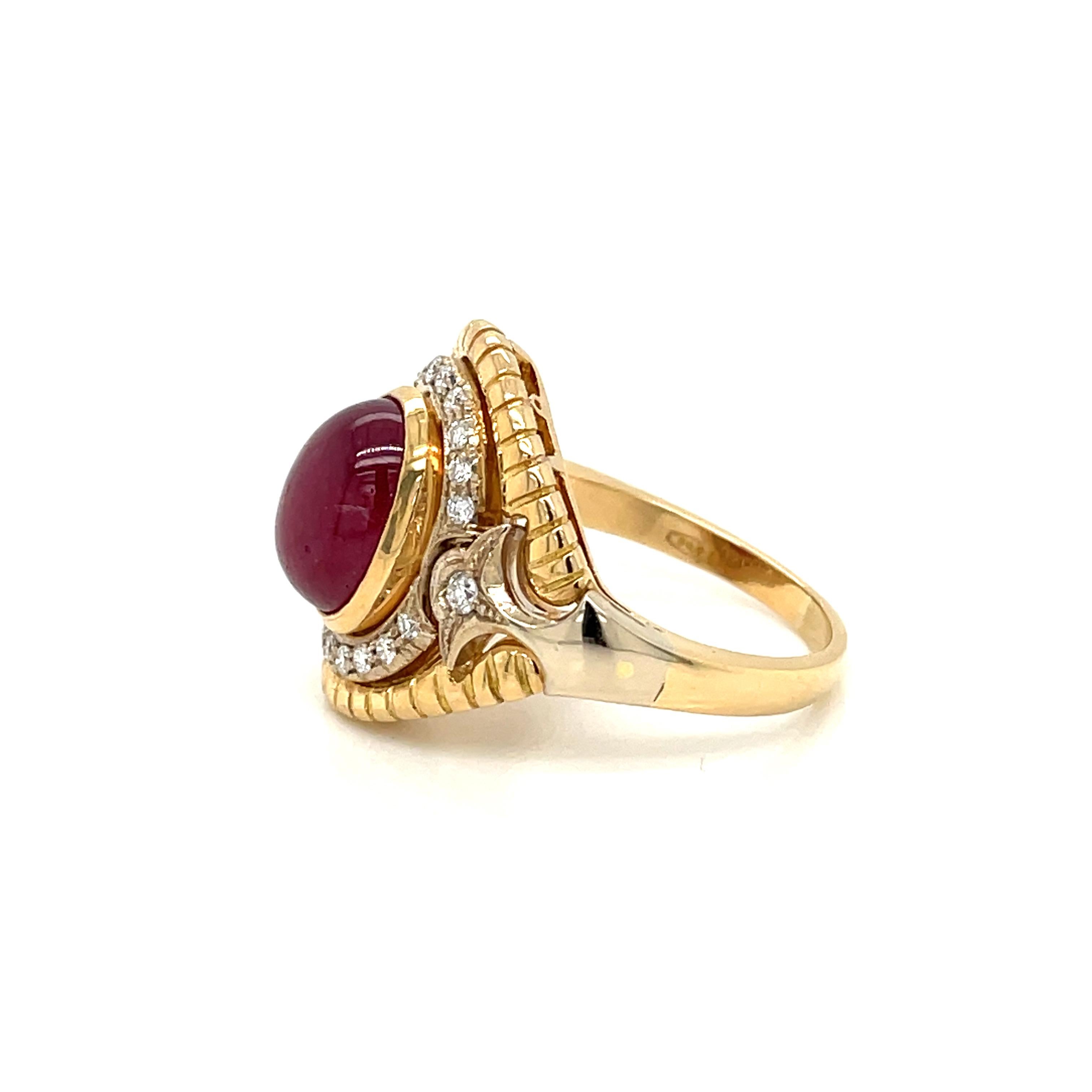 Women's or Men's Retro 5 Carat Ruby Diamond Cocktail Ring For Sale