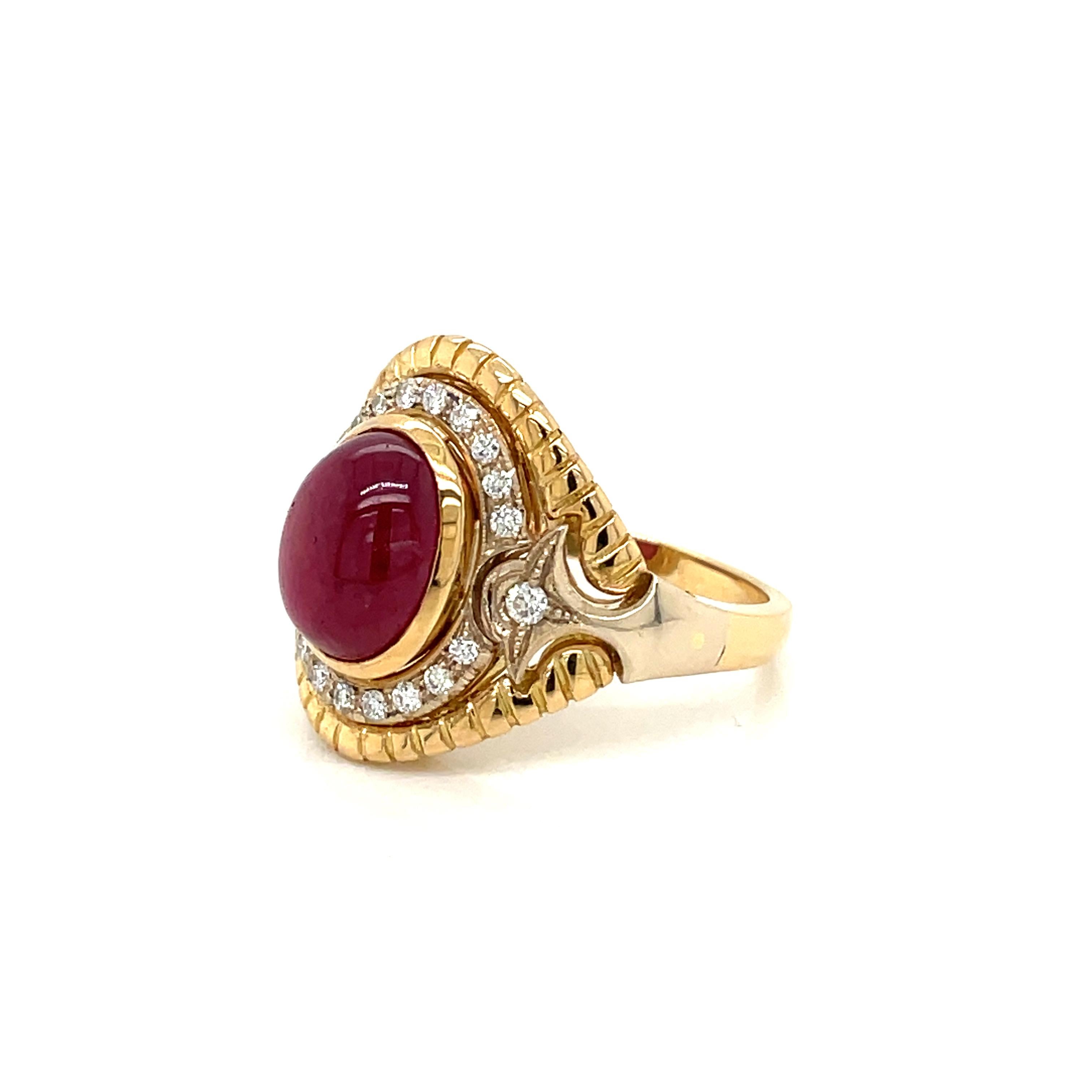 Retro 5 Carat Ruby Diamond Cocktail Ring For Sale 1