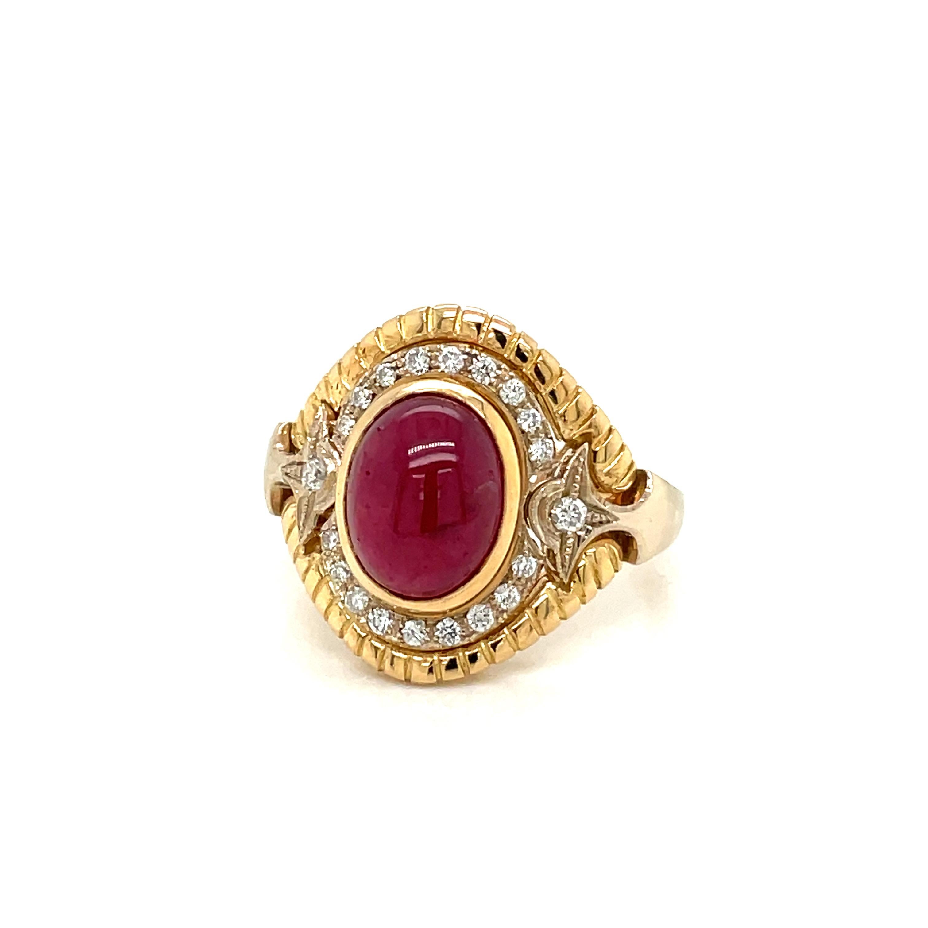 Retro 5 Carat Ruby Diamond Cocktail Ring For Sale 2