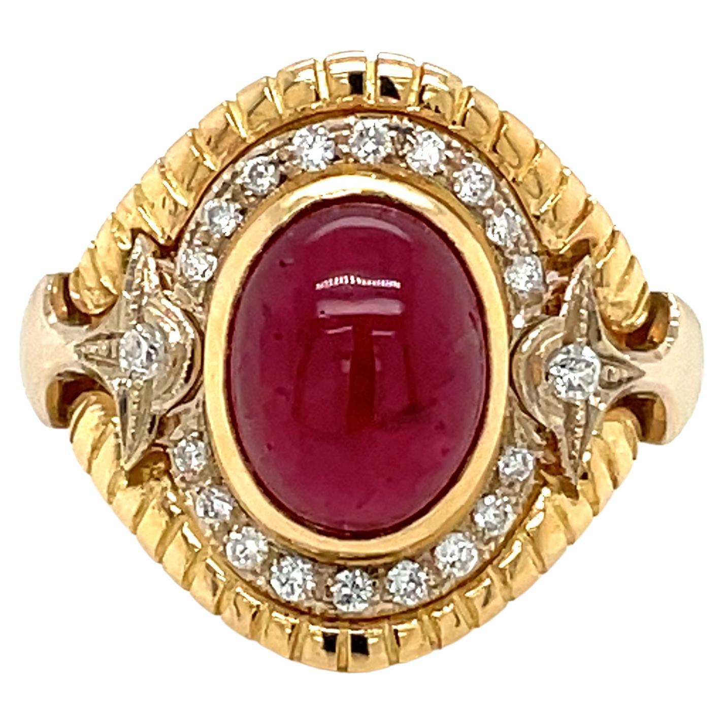 Retro 5 Carat Ruby Diamond Cocktail Ring For Sale