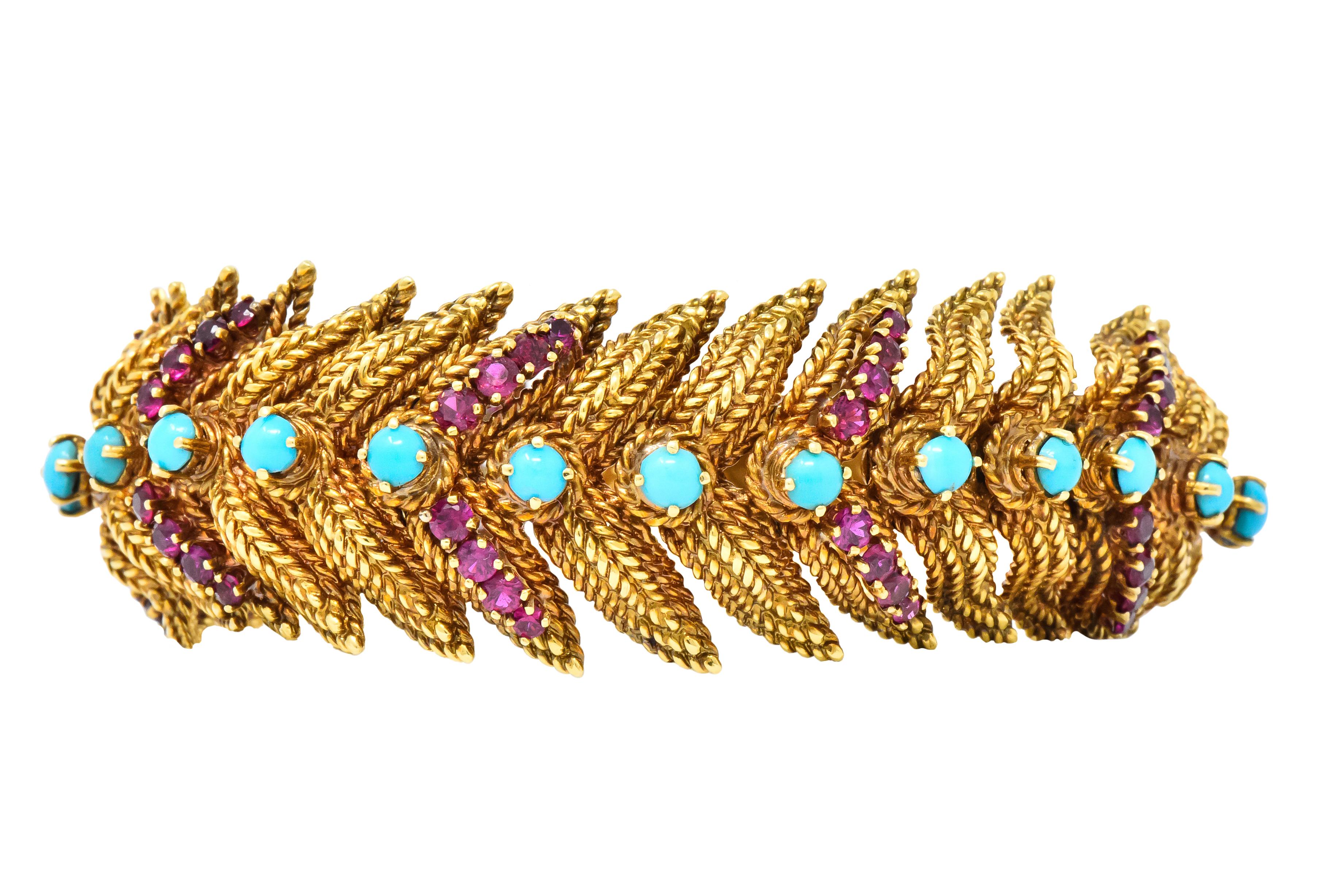 Retro 5.00 Carat Ruby Turquoise 18 Karat Gold Bracelet 3