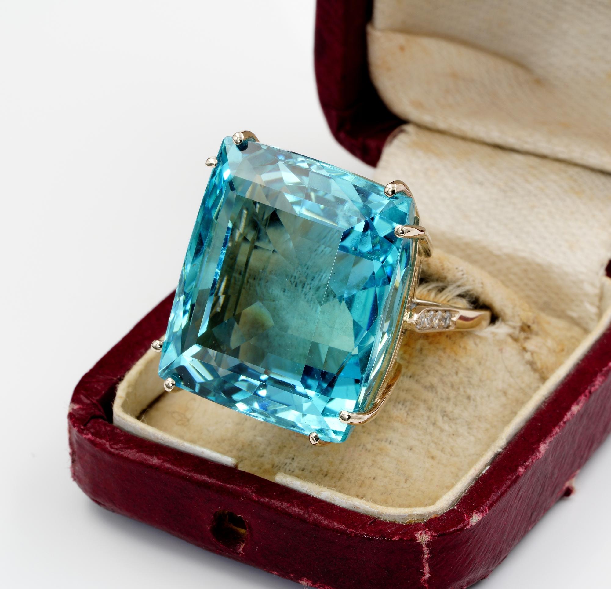 Retro 50.00 Ct Untreated Aquamarine Diamond ring  1