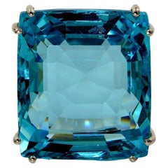 Bague rétro en diamant aigue-marine non traitée de 50,00 carats 