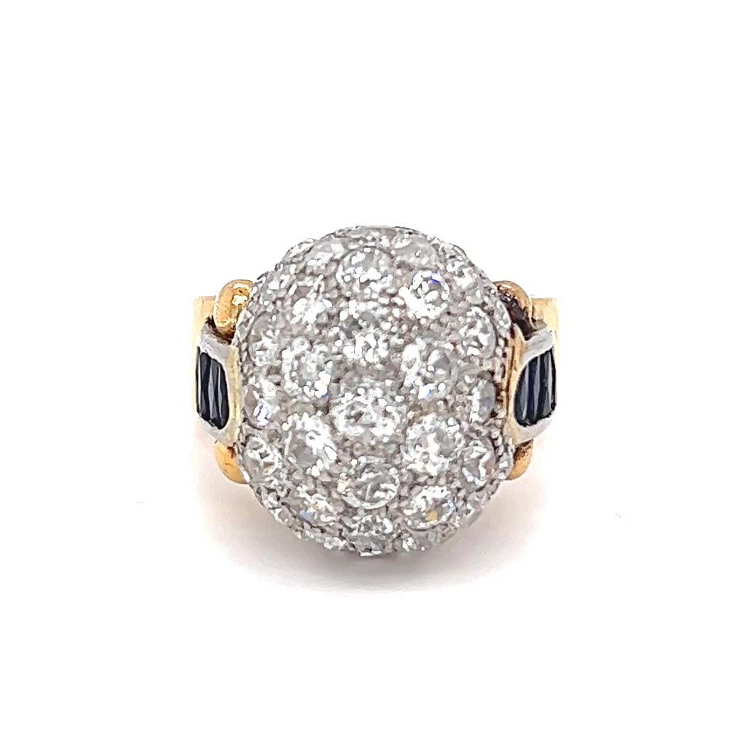 Women's or Men's Retro 5.10 Carats Diamonds Sapphire 18 Karat Yellow Gold Bombé Dome Ring