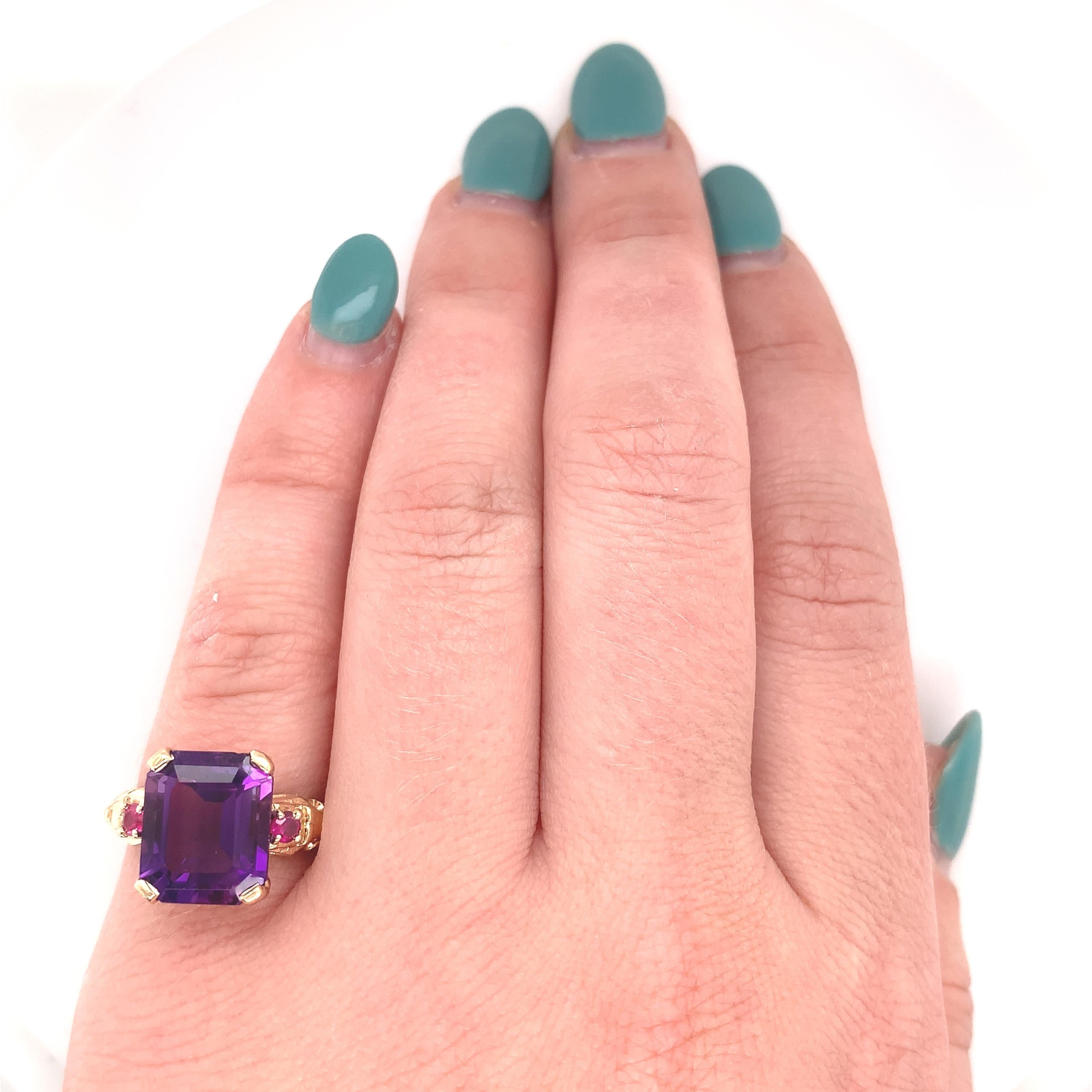 Women's Retro 5.24ct Amethyst 14K Ring with Rubies For Sale