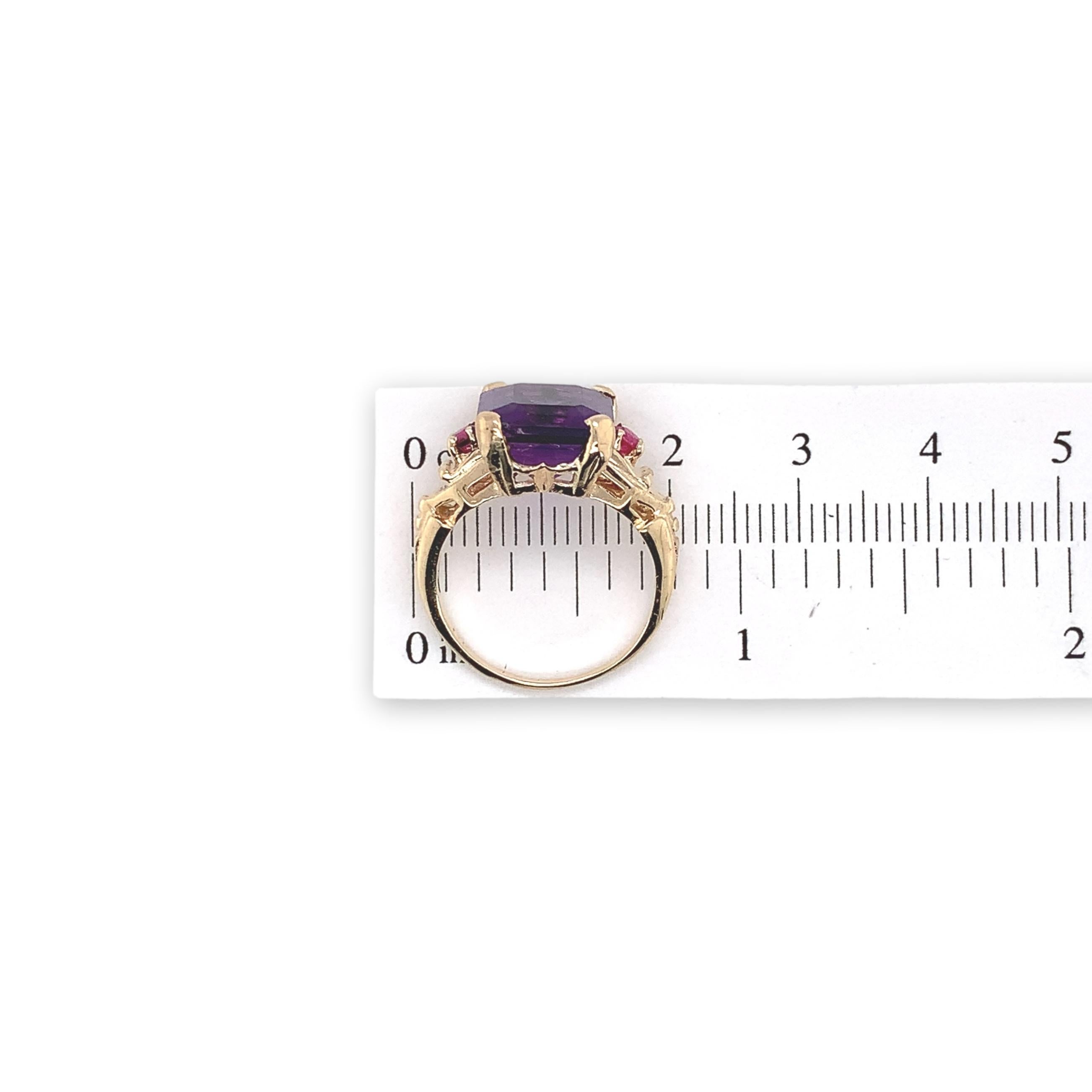 Retro 5.24ct Amethyst 14K Ring with Rubies For Sale 2