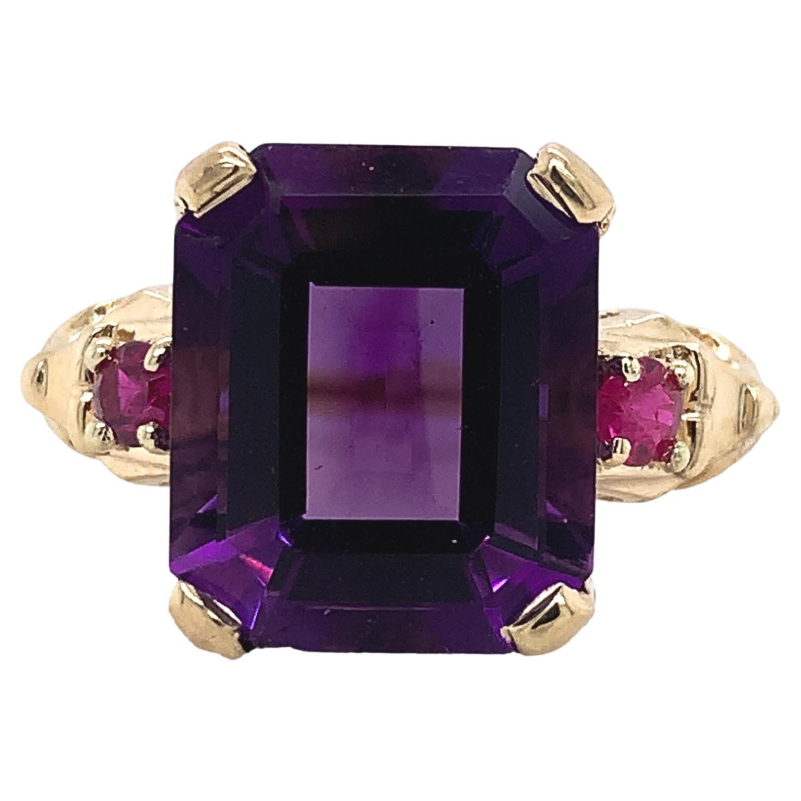 Retro 5.24ct Amethyst 14K Ring with Rubies