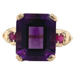 Retro 5.24ct Amethyst 14K Ring with Rubies