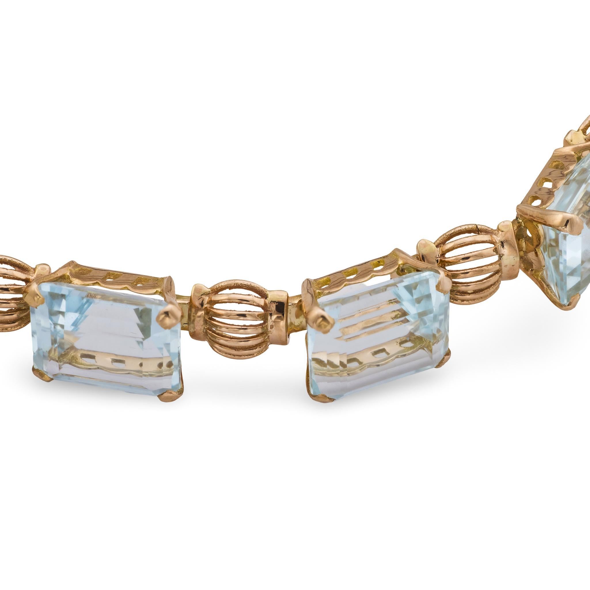 Bracciale retrò in oro rosa 18k con acquamarina da 55 carati In condizioni buone in vendita a Beverly Hills, CA