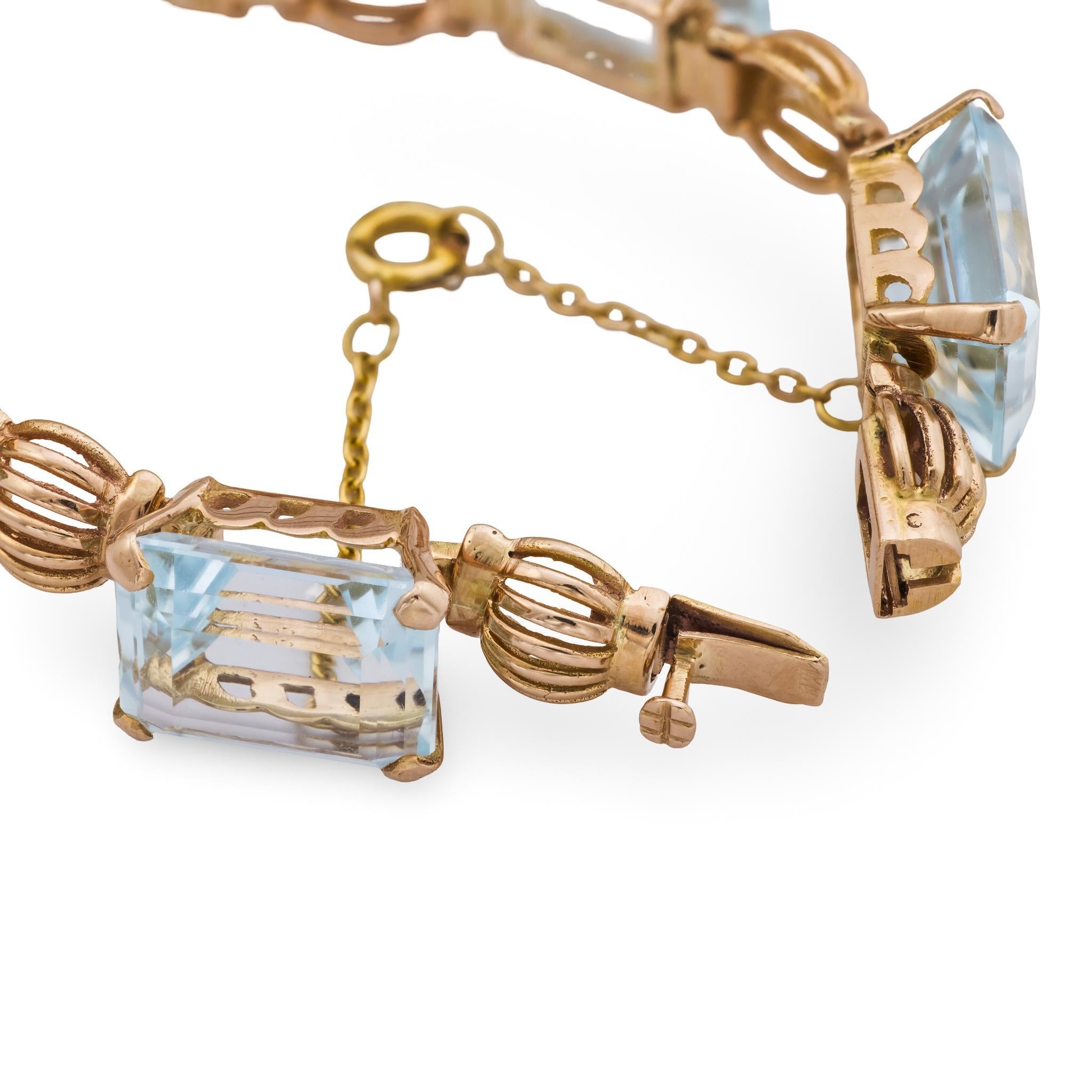 Donna Bracciale retrò in oro rosa 18k con acquamarina da 55 carati in vendita