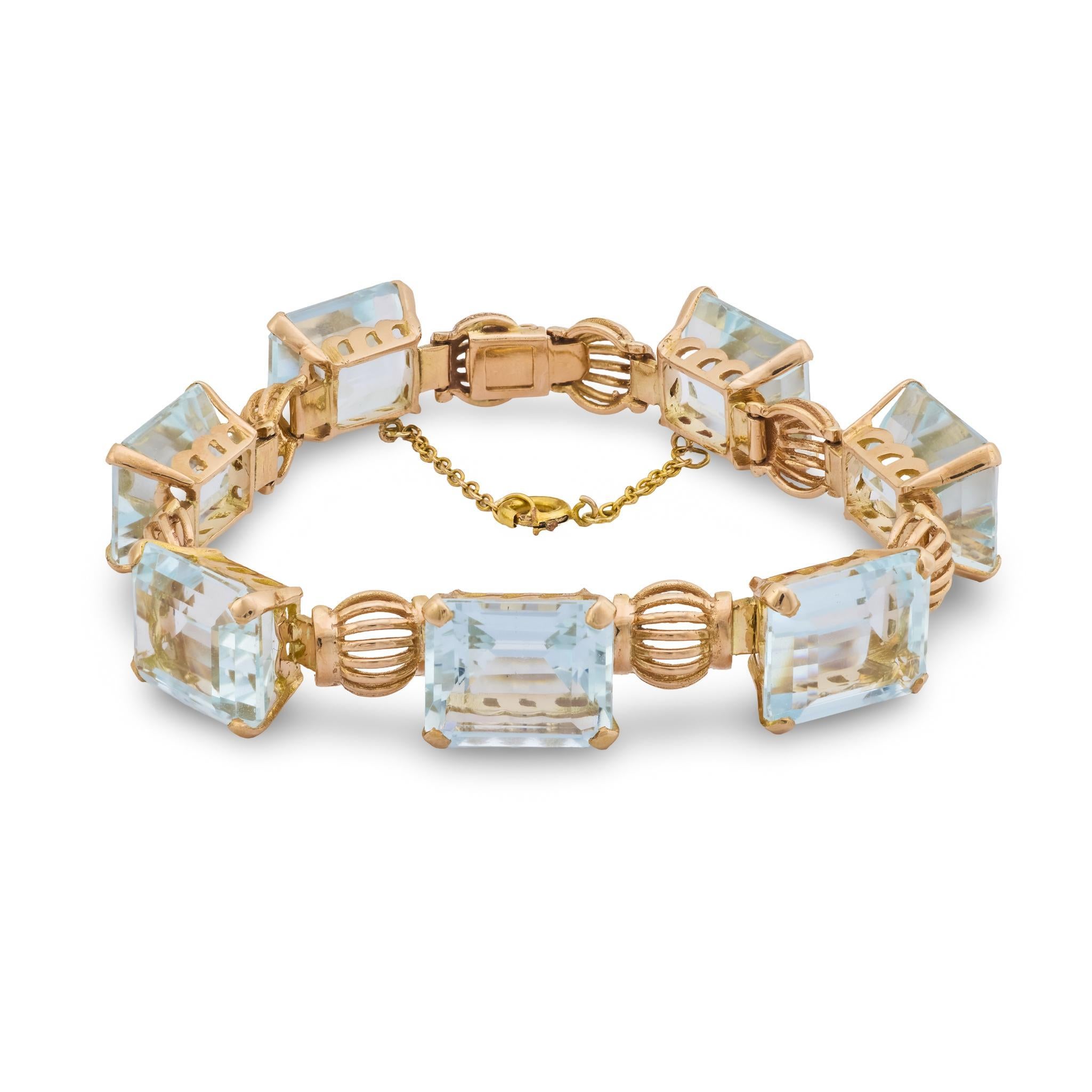 Bracciale retrò in oro rosa 18k con acquamarina da 55 carati in vendita 2