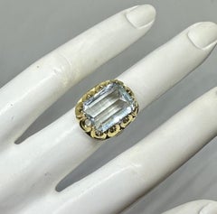 Retro 5.6 Carat Aquamarine Ring 14 Karat Gold Emerald Cut Antique Cocktail Ring