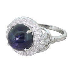 Vintage 5.65 Carat Natural Cabochon Sapphire and Diamond 18k Gold Ring