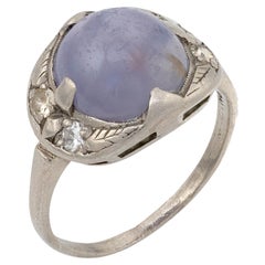 Retro 5.80 carat star sapphire diamond palladium cocktail ring