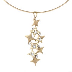 Retro 60s Diamond Cascading Star Necklace Collar 14k Yellow Gold Choker