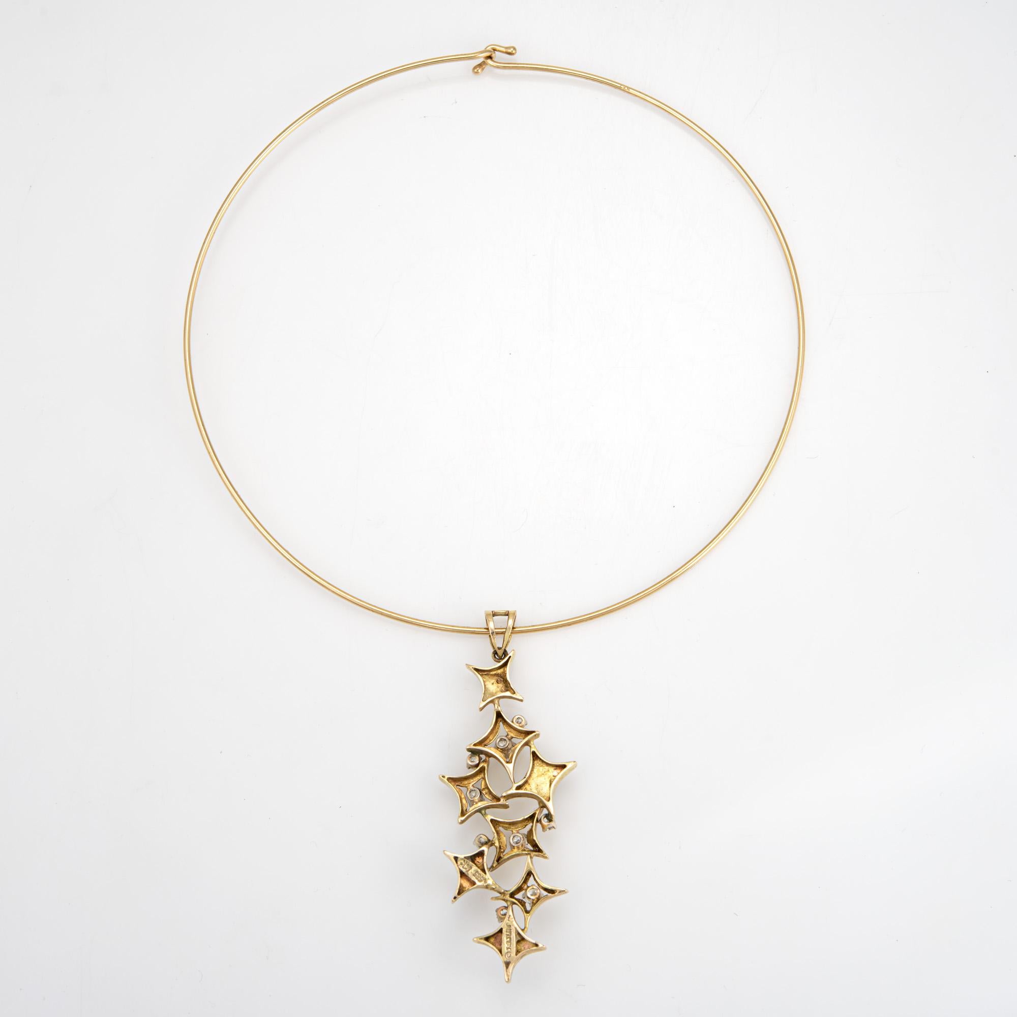 Rétro Collana con stelle a cascata con diamanti anni '60, collare in oro giallo 14 carati in vendita