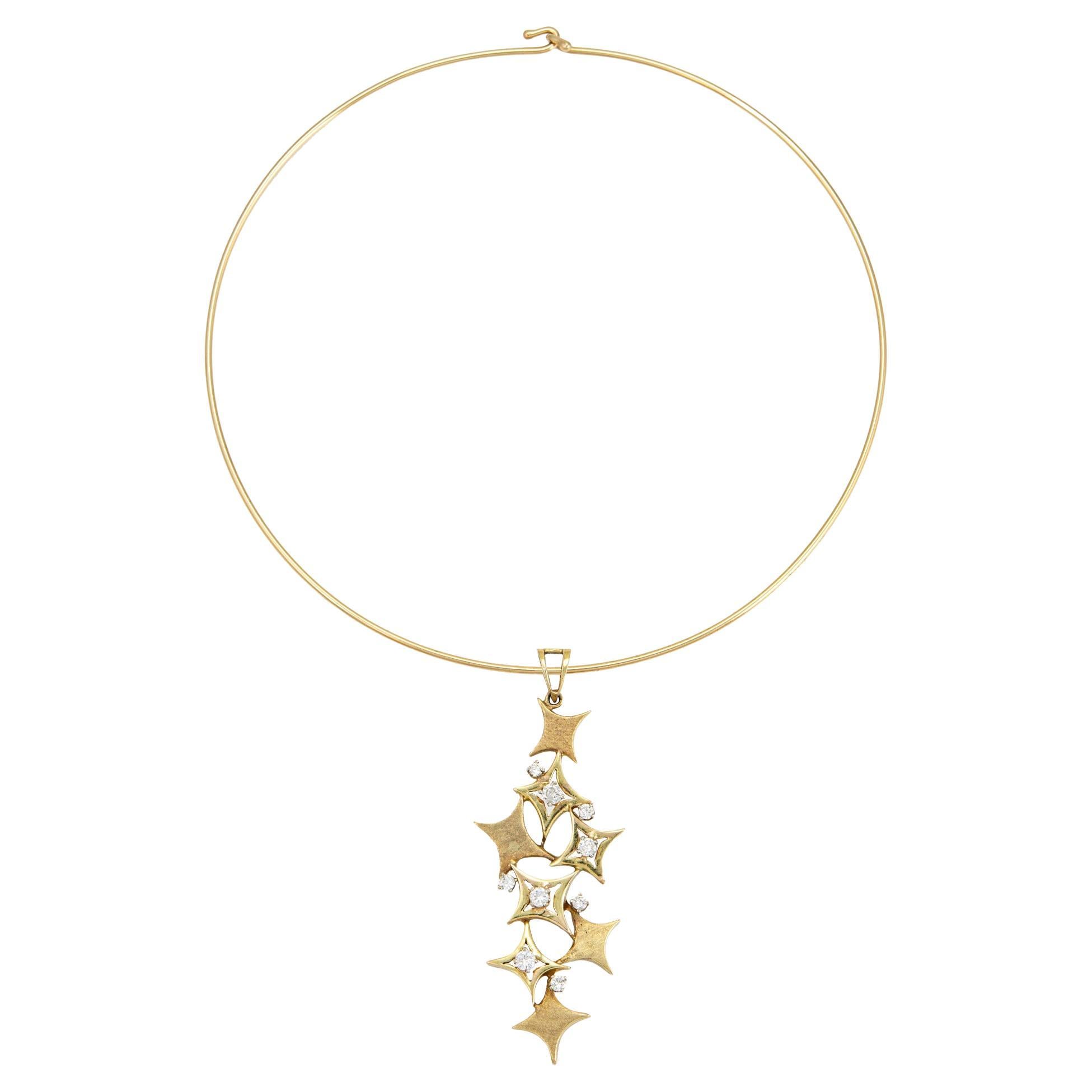 Collar Retro 60s Diamantes Estrella en Cascada Gargantilla Oro Amarillo 14k