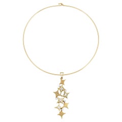 Collar Retro 60s Diamantes Estrella en Cascada Gargantilla Oro Amarillo 14k