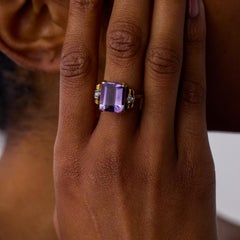 Retro 6.30 carat amethyst diamond 18k rose gold and silver ring
