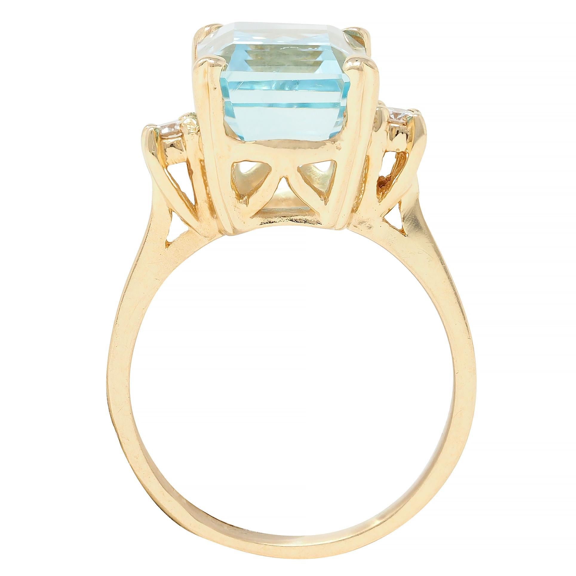 Retro 6.55 CTW Aquamarine Diamond 14 Karat Yellow Gold Vintage Ring 5