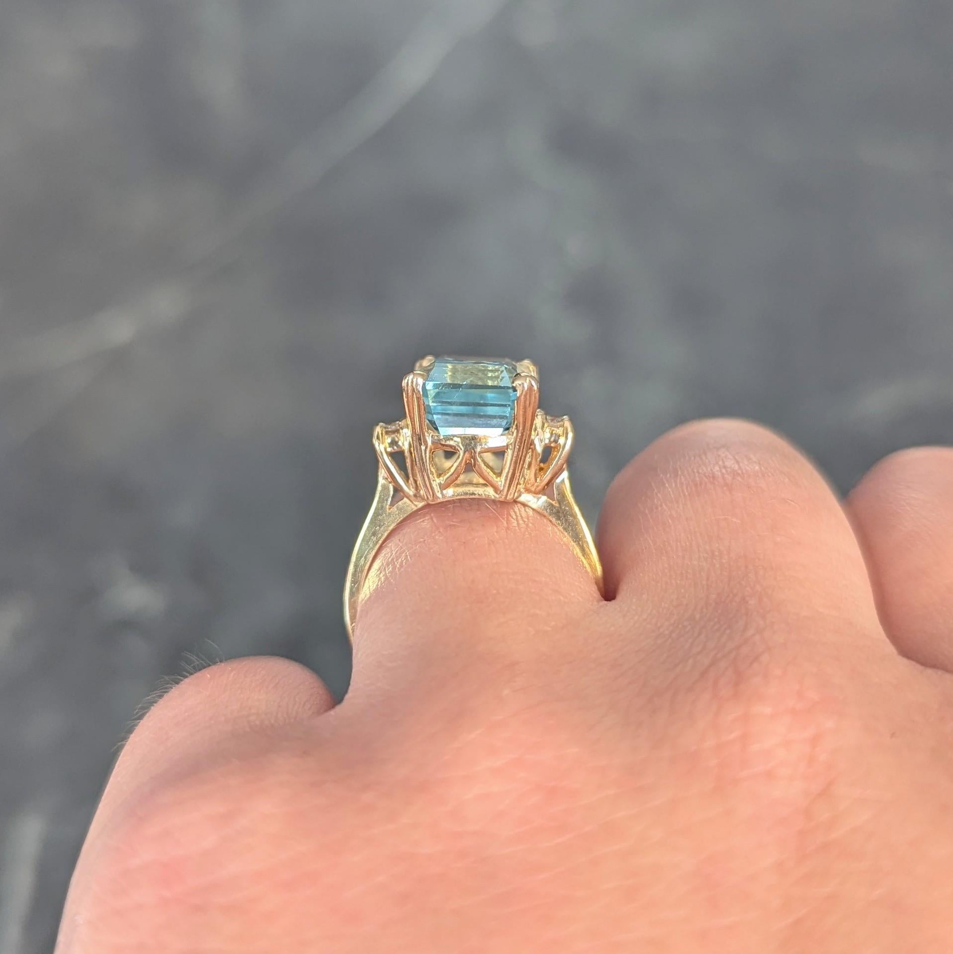 Retro 6.55 CTW Aquamarine Diamond 14 Karat Yellow Gold Vintage Ring 9