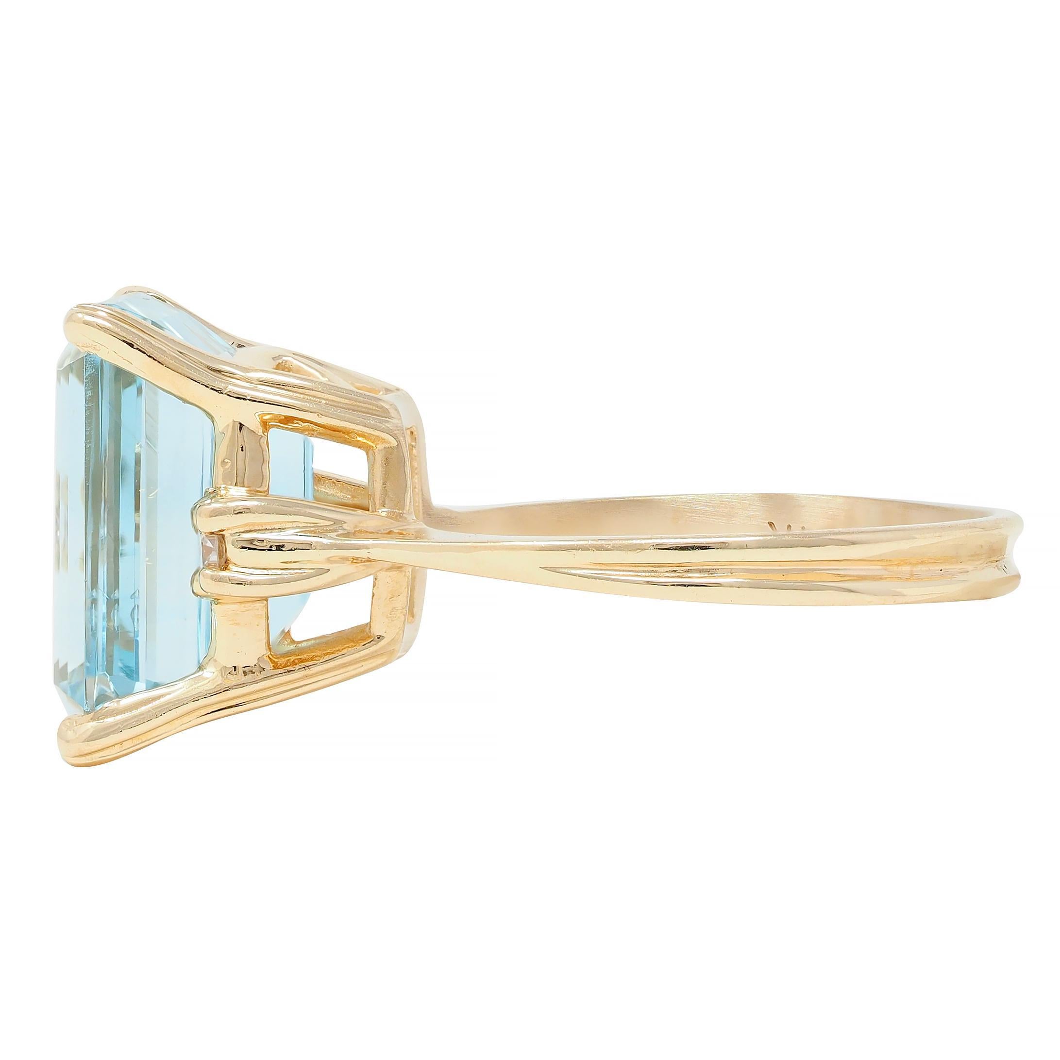 Retro 6.55 CTW Aquamarine Diamond 14 Karat Yellow Gold Vintage Ring 1
