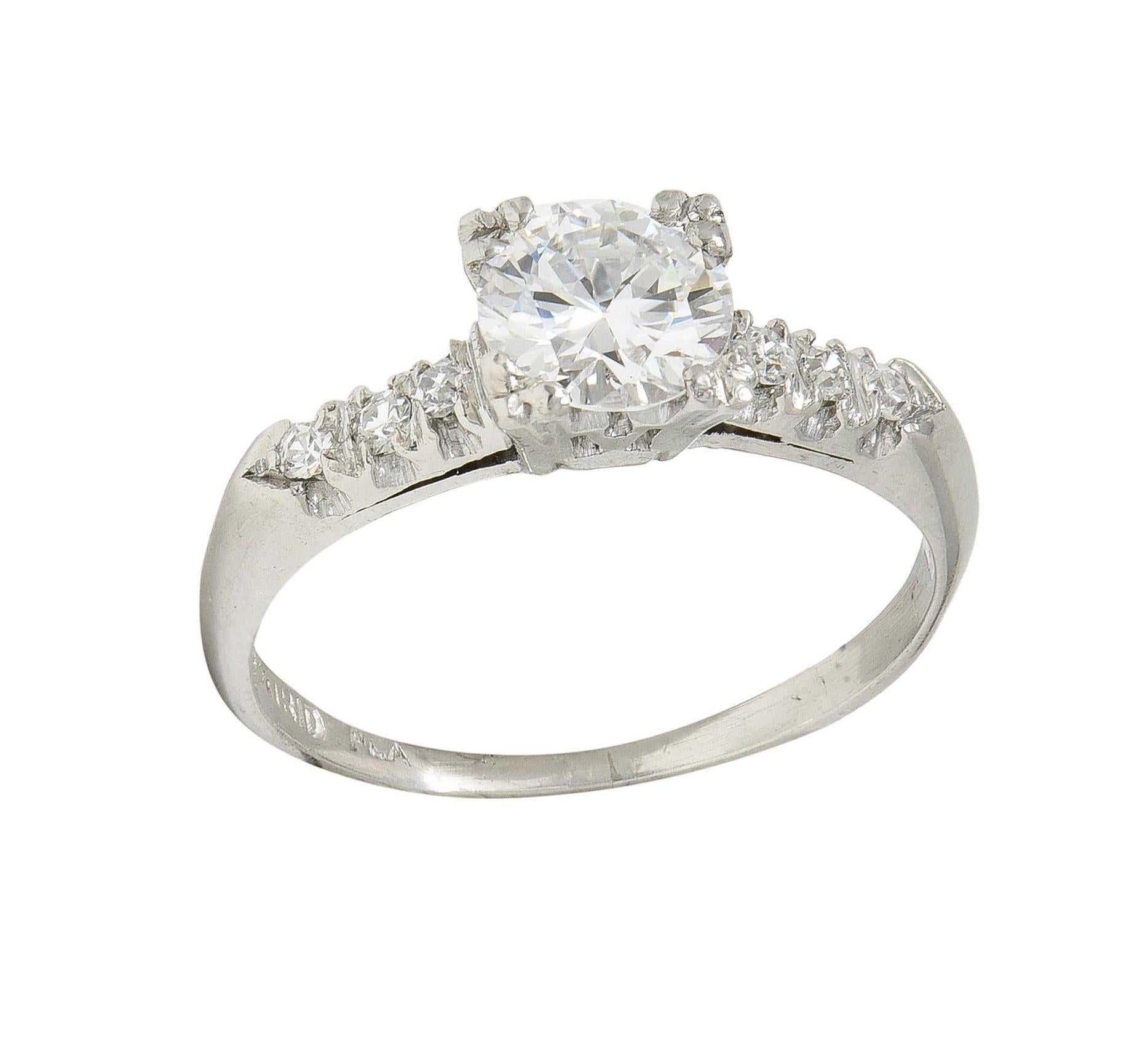 Retro .68 CTW Transitional Cut Diamond Platinum Fishtail Vintage Engagement Ring For Sale 5