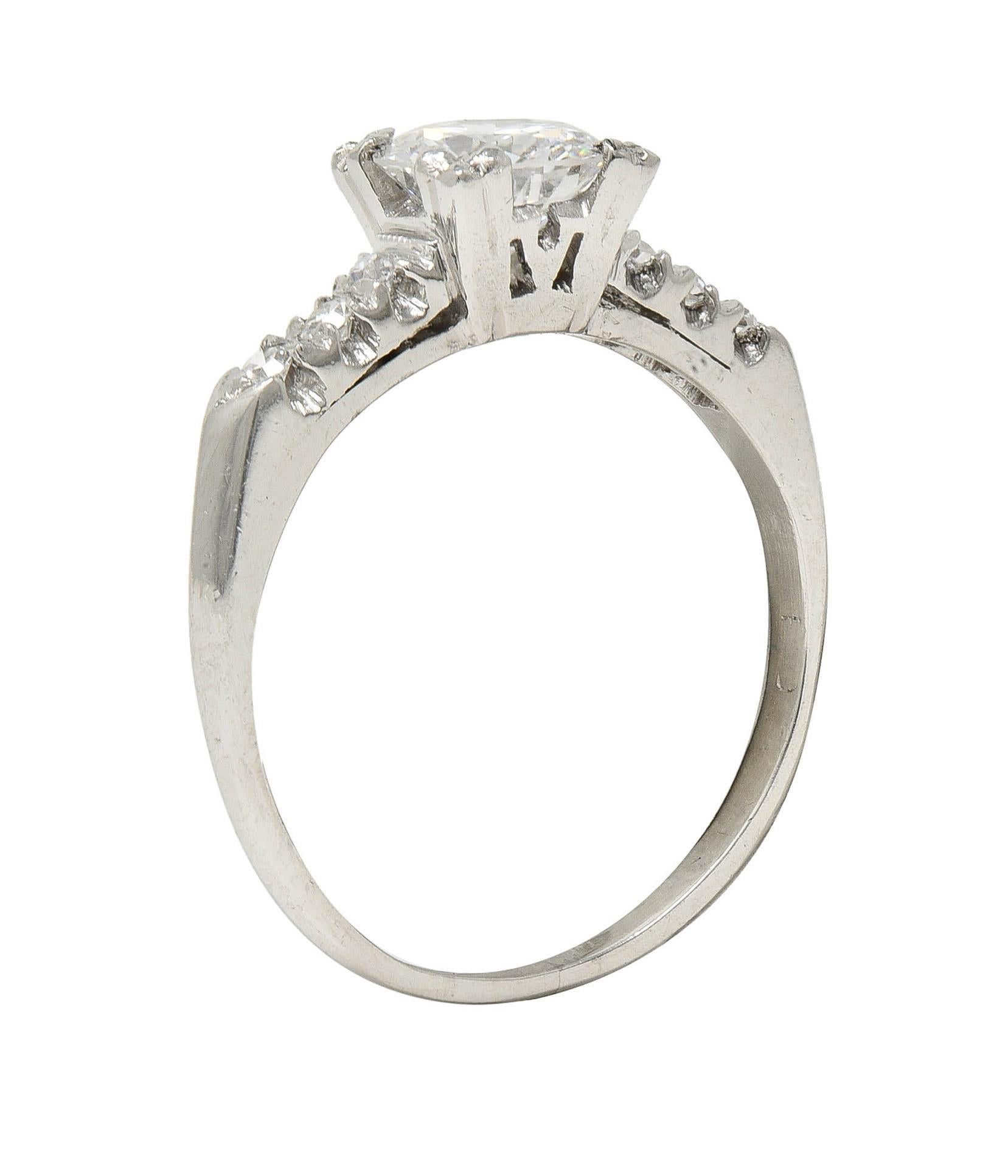Retro .68 CTW Transitional Cut Diamond Platinum Fishtail Vintage Engagement Ring For Sale 6