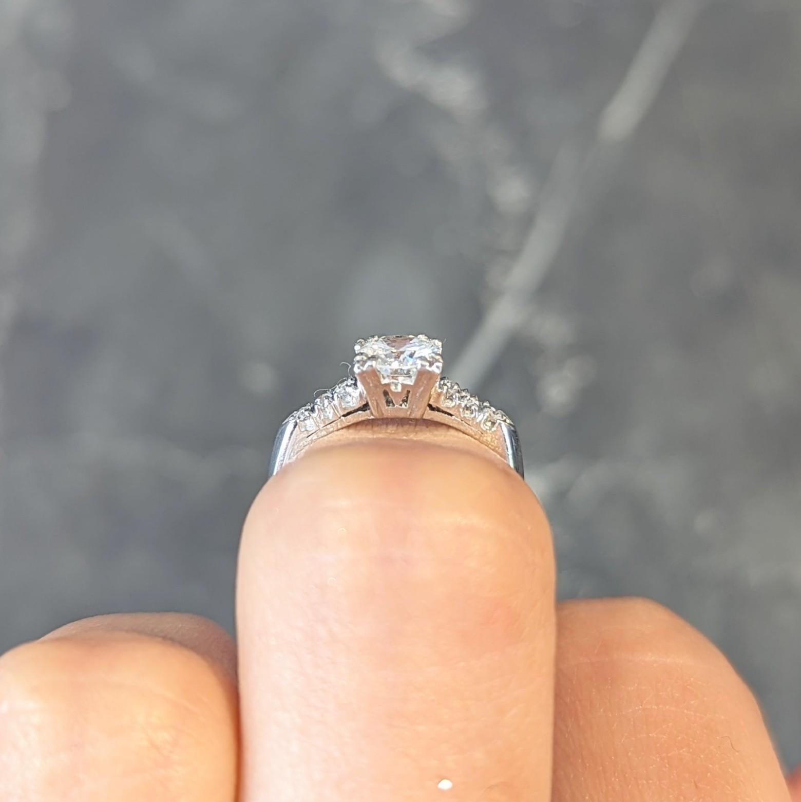 Retro .68 CTW Transitional Cut Diamond Platinum Fishtail Vintage Engagement Ring For Sale 8