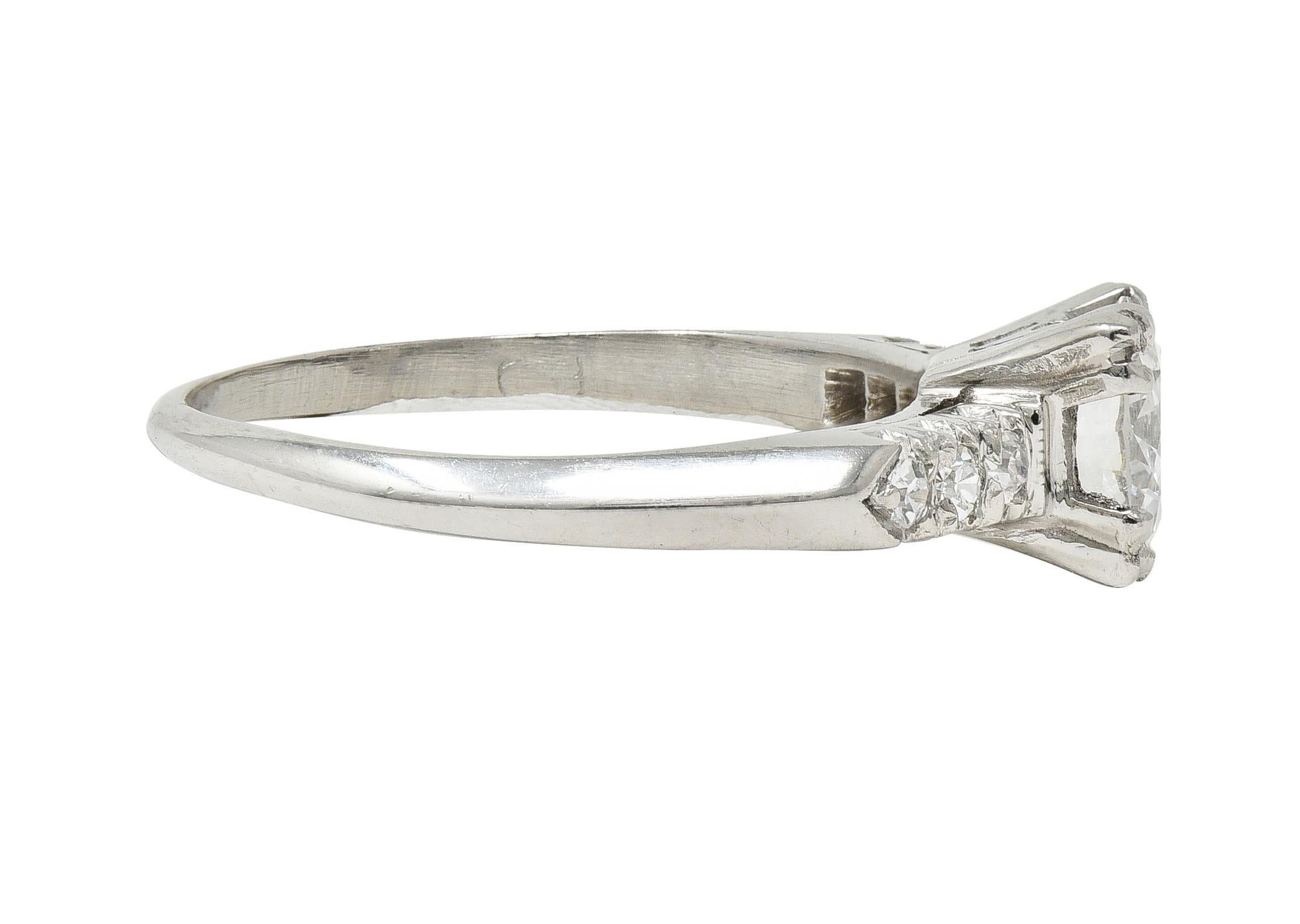 Women's Retro .68 CTW Transitional Cut Diamond Platinum Fishtail Vintage Engagement Ring For Sale