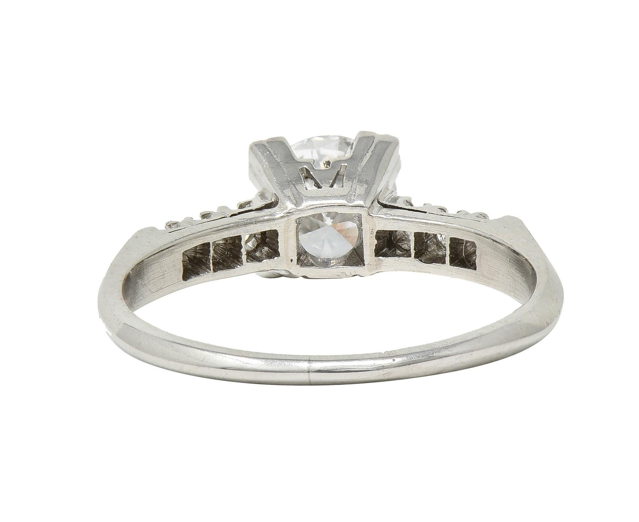Retro .68 CTW Transitional Cut Diamond Platinum Fishtail Vintage Engagement Ring For Sale 1
