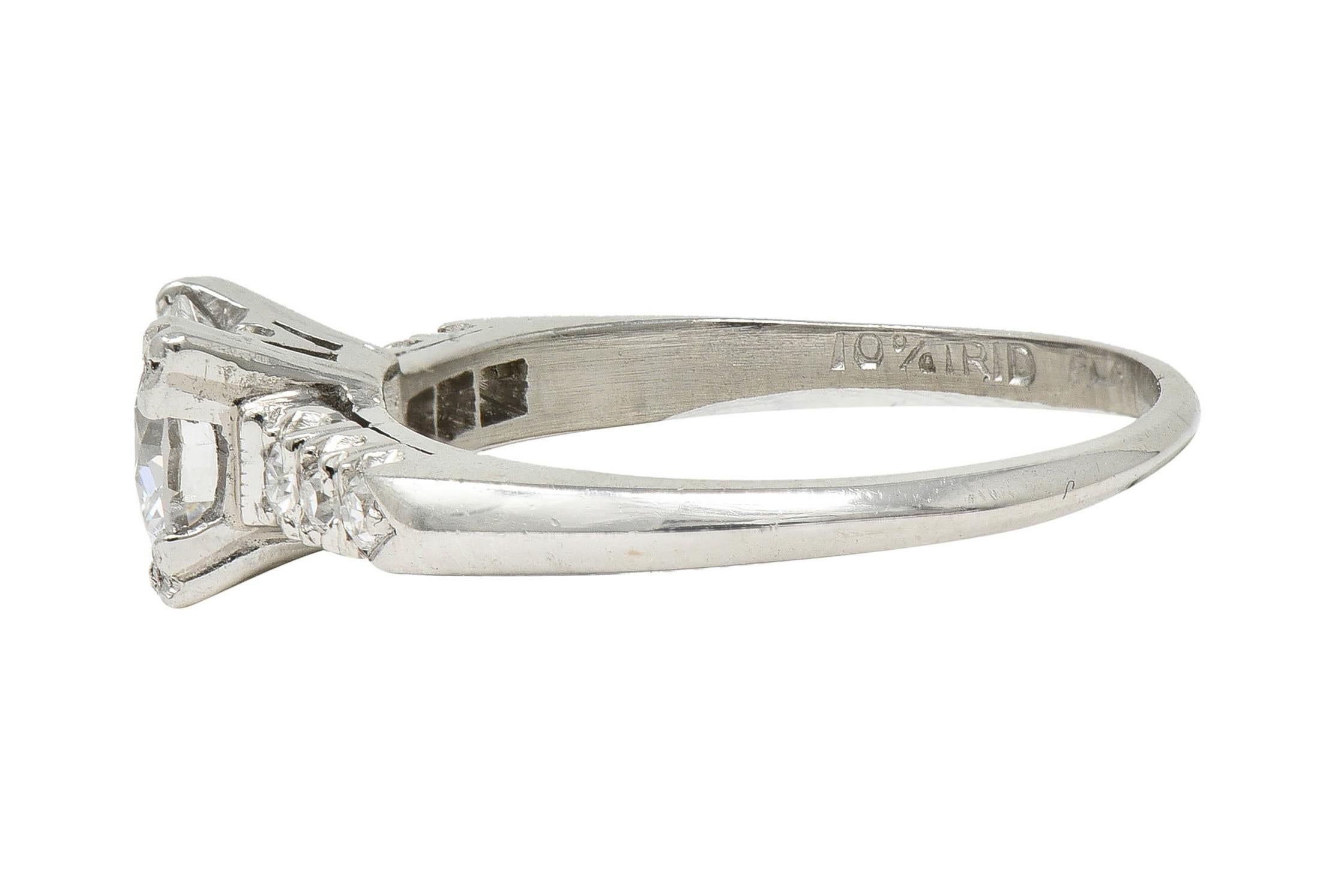 Retro .68 CTW Transitional Cut Diamond Platinum Fishtail Vintage Engagement Ring For Sale 2