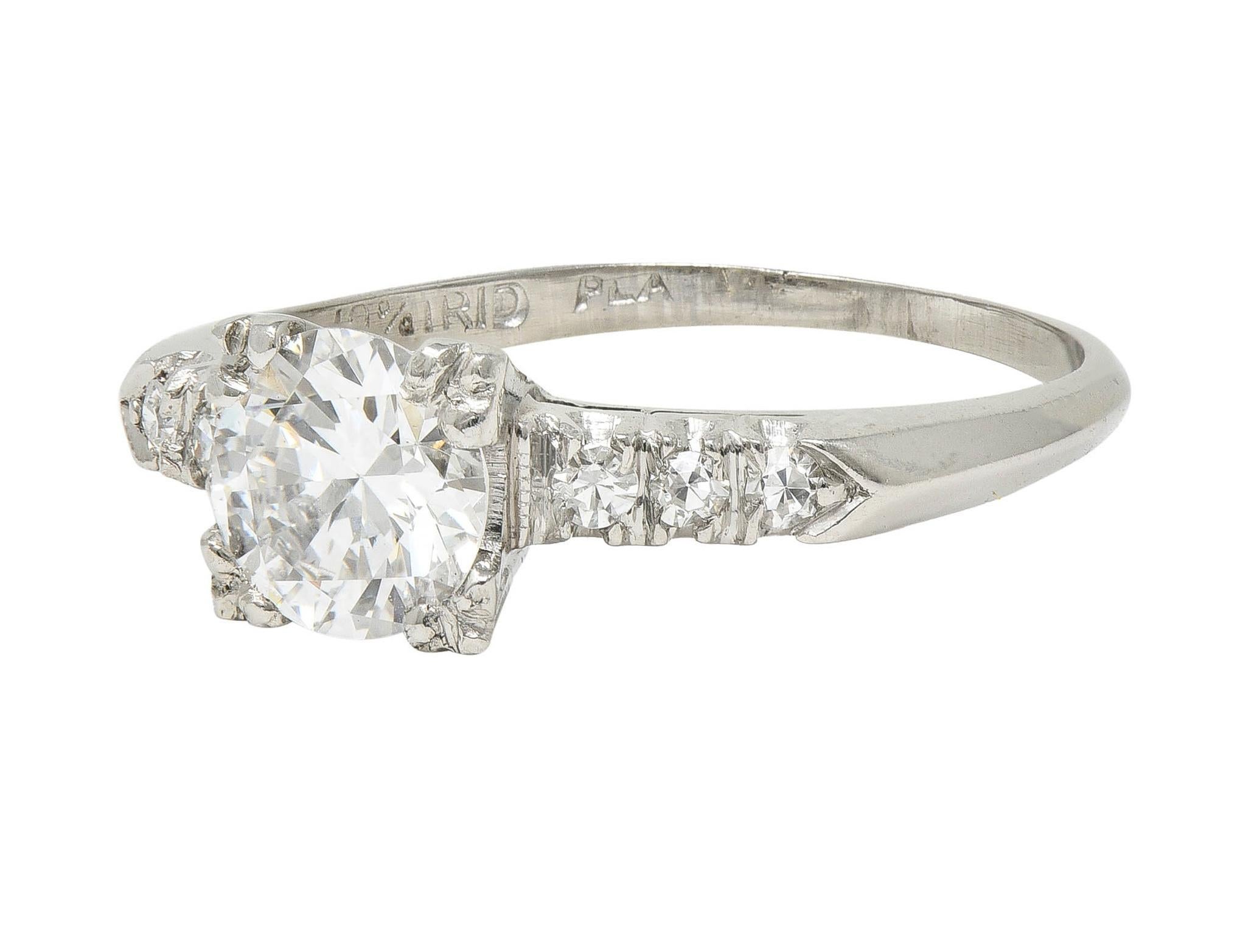 Retro .68 CTW Transitional Cut Diamond Platinum Fishtail Vintage Engagement Ring For Sale 3
