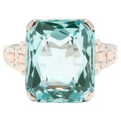Retro 7.09ct Lab Created Green Spinel Ring, 14KT Bi Color Gold
