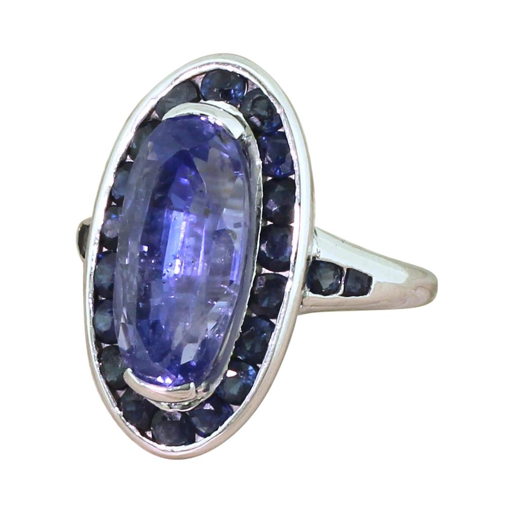 Retro 7.24 Carat '+ 1.08 Carat' Natural Ceylon Sapphire Cluster Ring For Sale