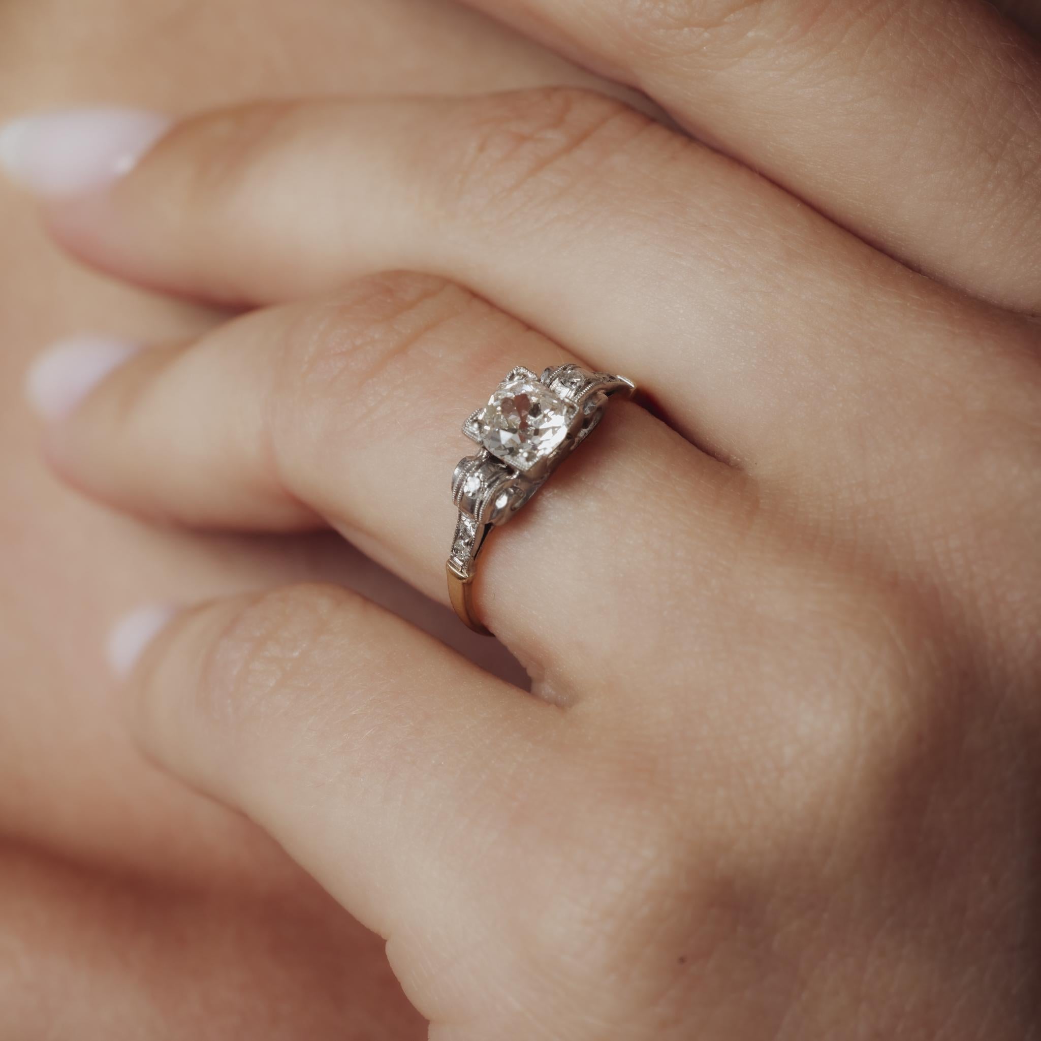 Bague de fiançailles rétro en or 14k avec diamant taille ancienne de 0,73 carat Pour femmes en vente