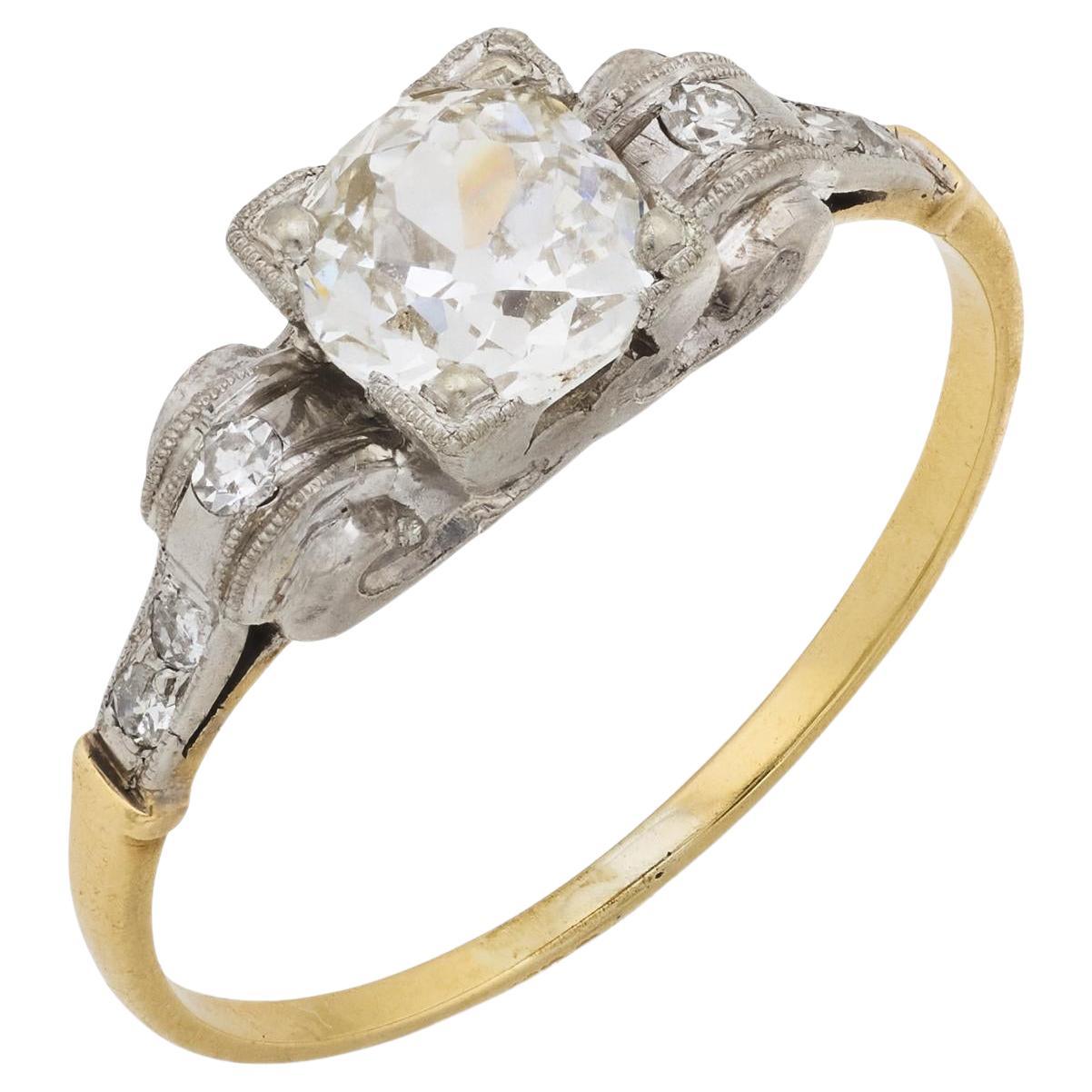 Bague de fiançailles rétro en or 14k avec diamant taille ancienne de 0,73 carat en vente