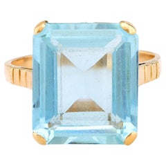 Retro 7,40 Karat Aquamarin 18k Gelbgold Solitär-Ring