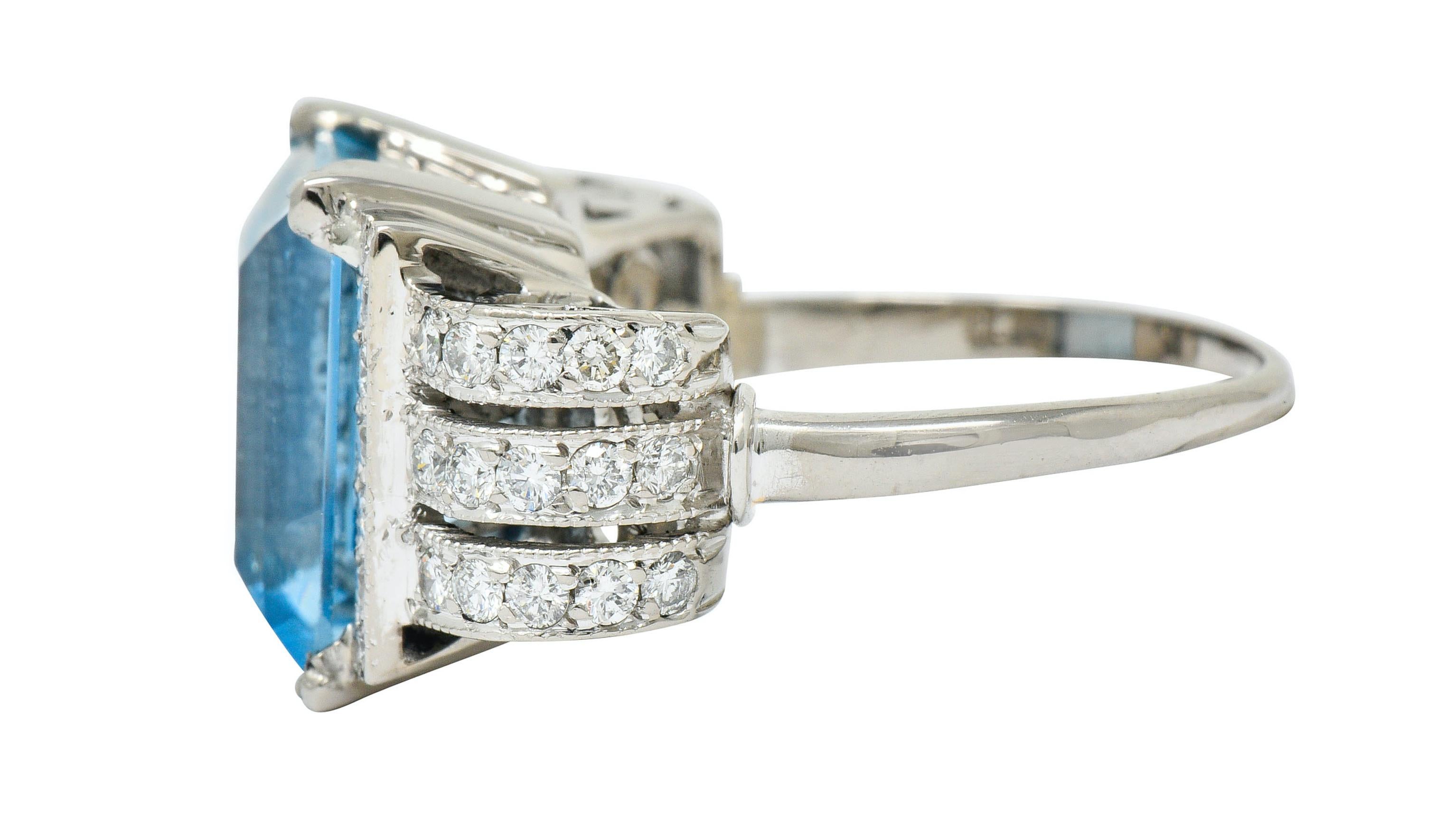 Women's or Men's Retro 7.75 Carat Aquamarine Diamond 18 Karat Gold Scrolled Statement Ring