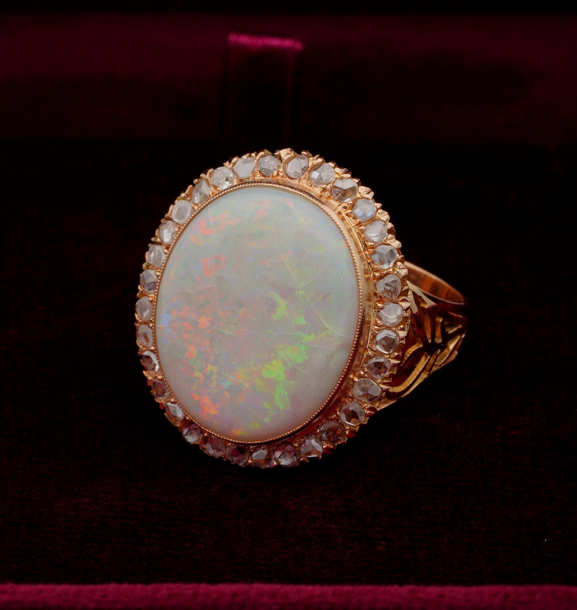 Women's Retro 8.0 Australian Opal Rose Cut Diamond 18 Kt Ring For Sale