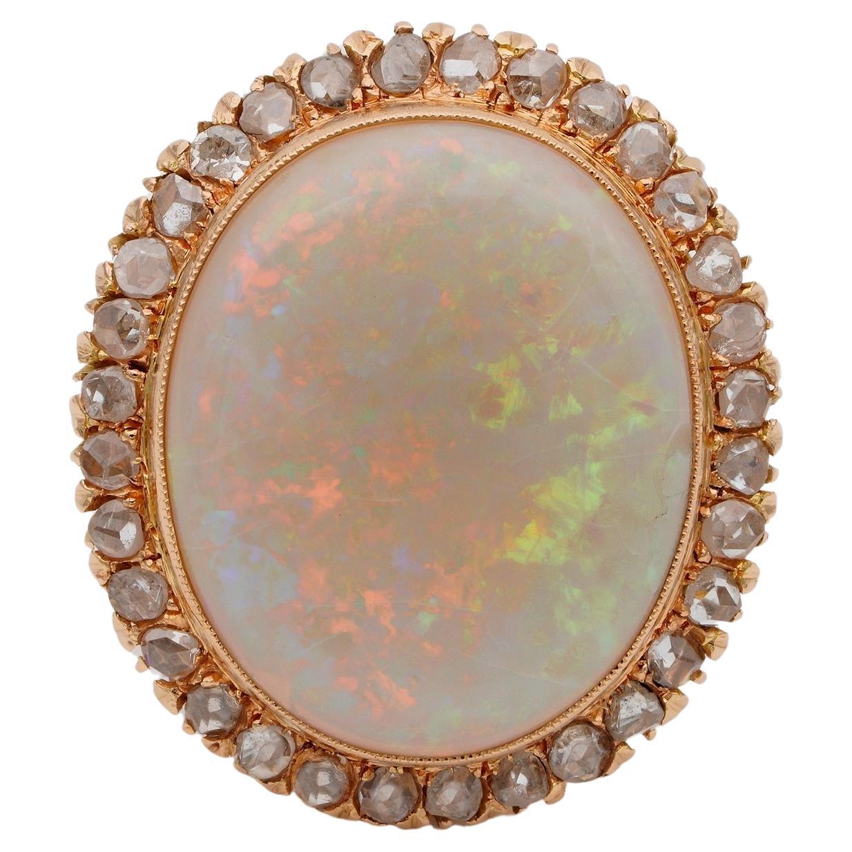 Retro 8.0 Australian Opal Rose Cut Diamond 18 Kt Ring For Sale