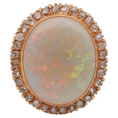 Retro 8,0 australischer Opal im Rosenschliff Diamantring 18 Kt