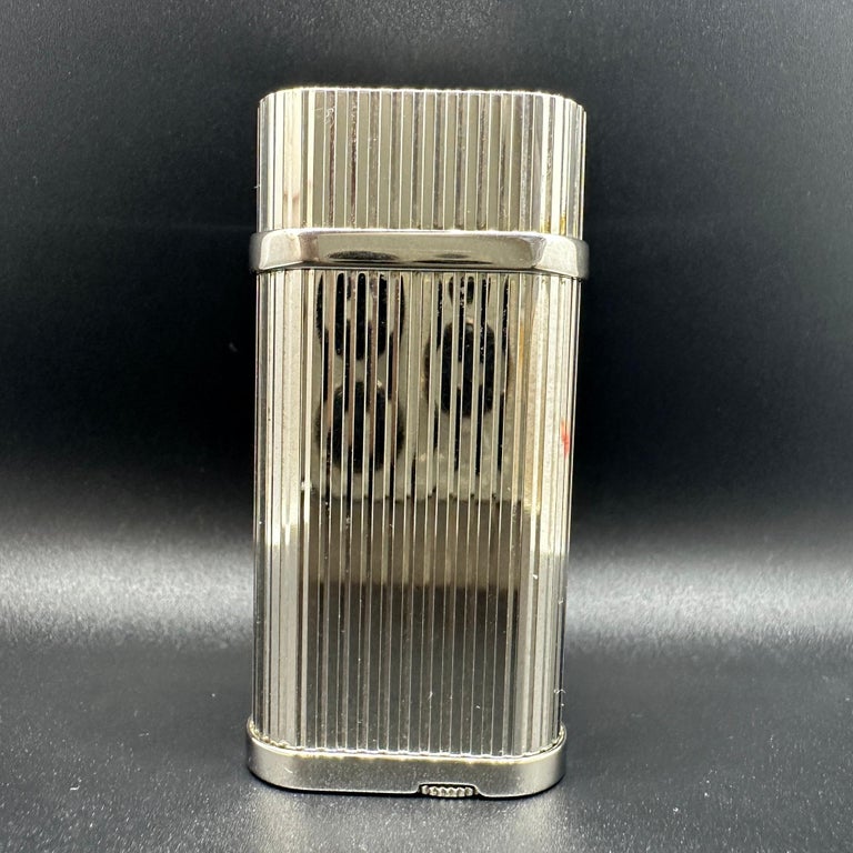 Retro 80s Vintage Polished Silver and Platinum Cartier Lighter For Sale