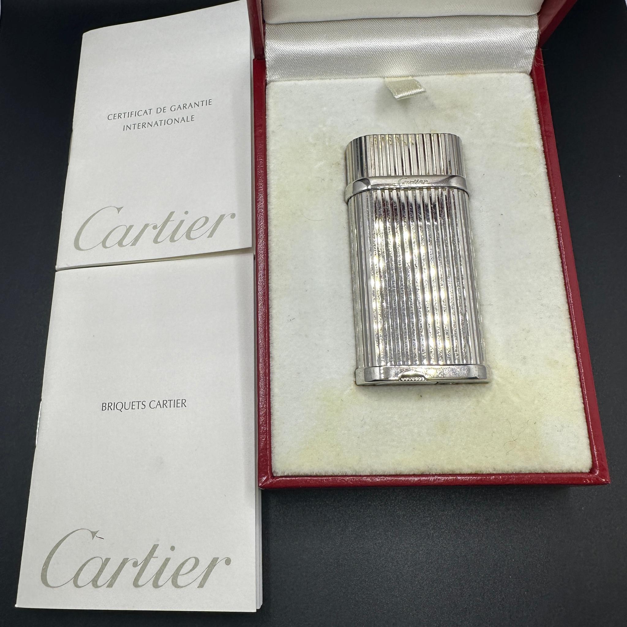 Women's or Men's Retro 80s Vintage Polished Silver & Platinum Cartier Lighter