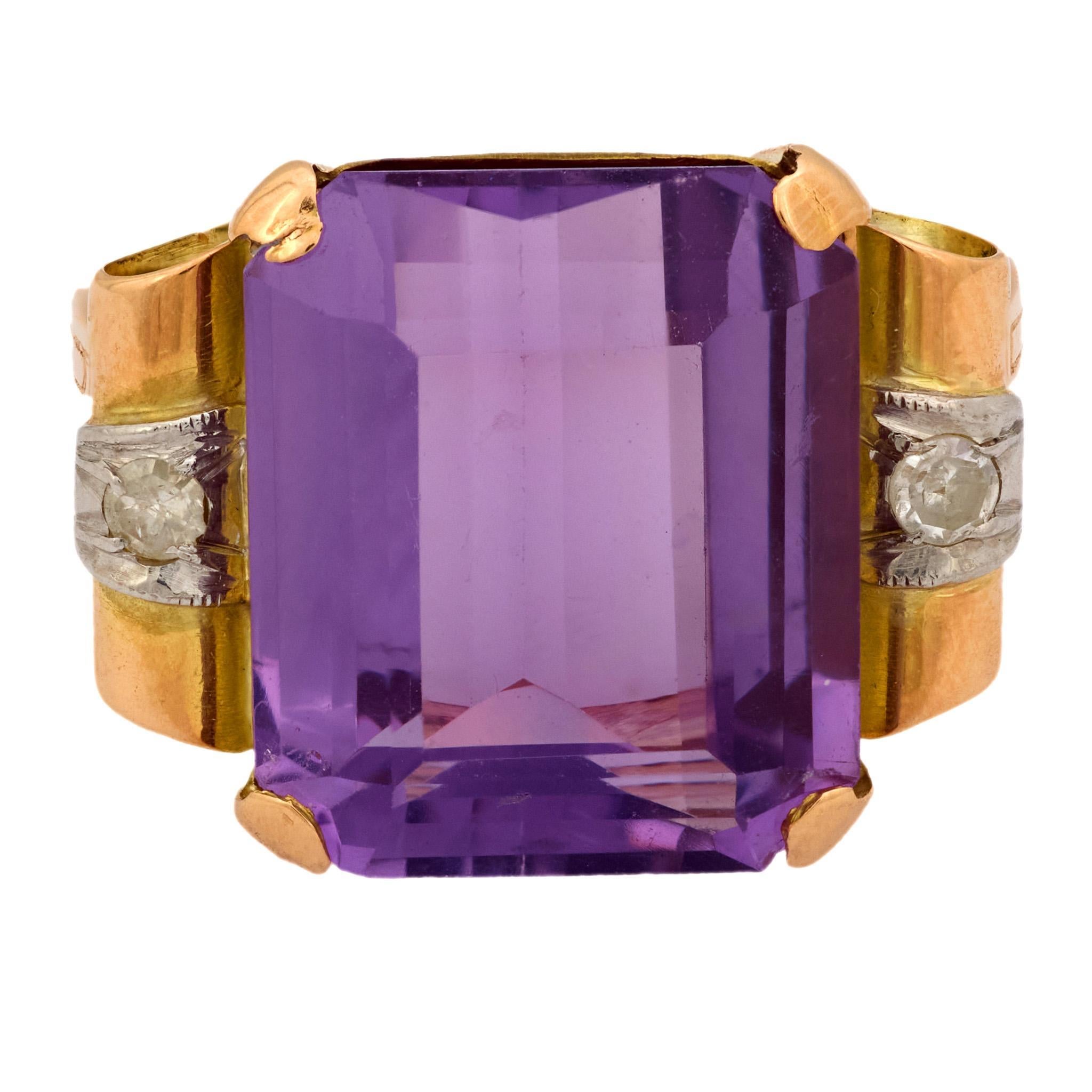 Anello cocktail retrò in oro rosa 18k con ametista da 8,95 carati In condizioni buone in vendita a Beverly Hills, CA