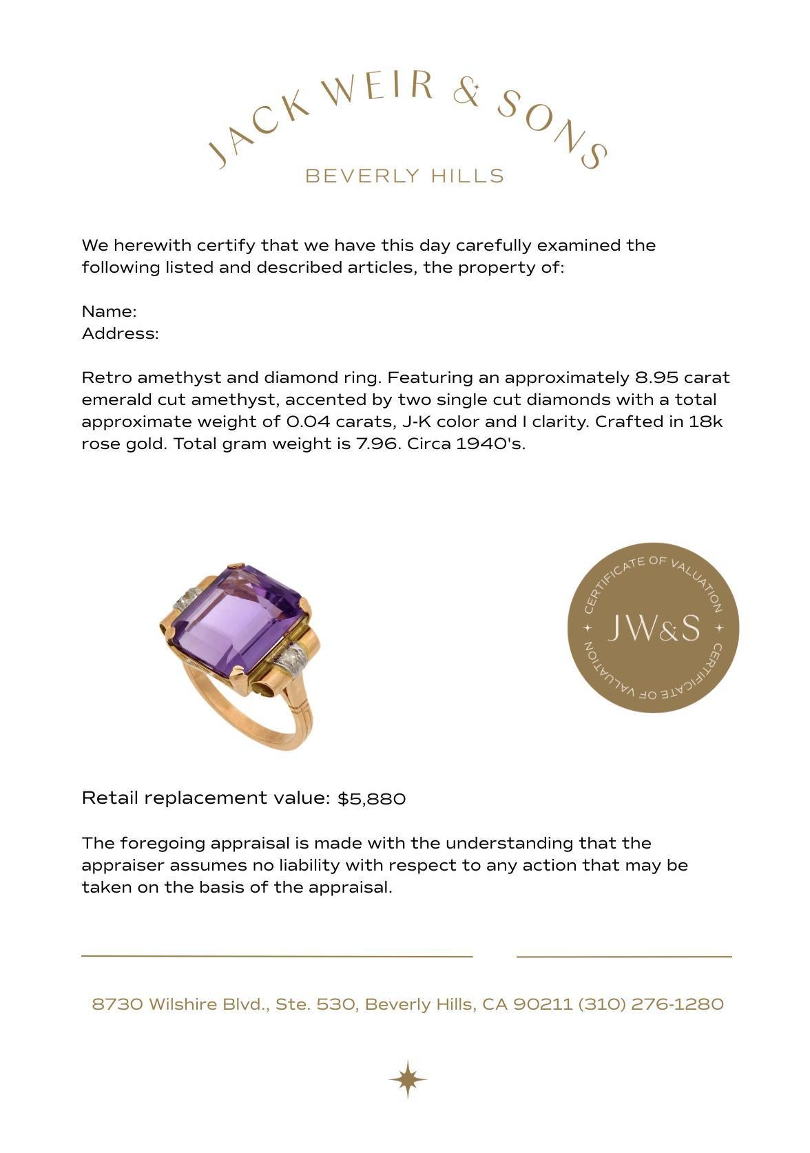 Donna Anello cocktail retrò in oro rosa 18k con ametista da 8,95 carati in vendita