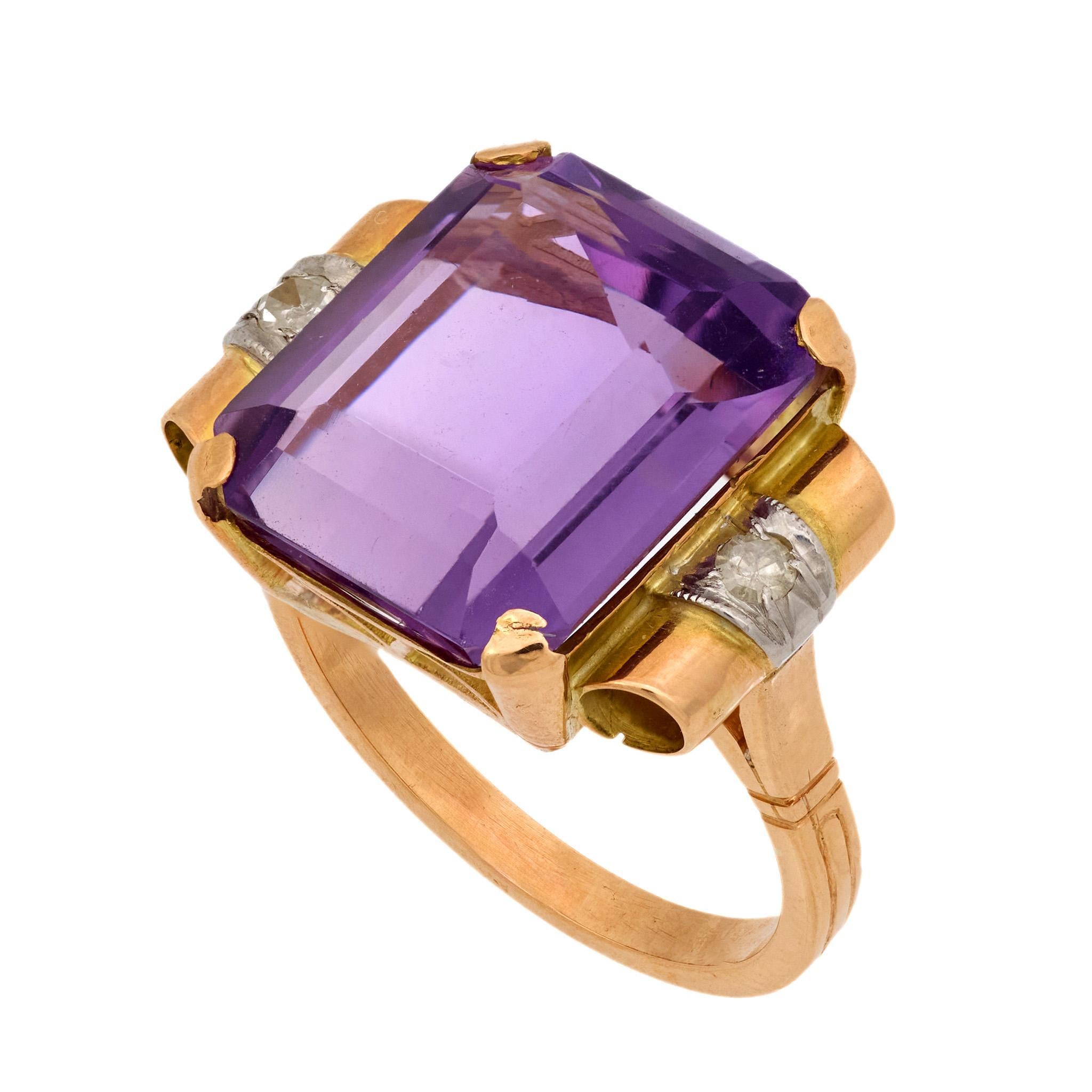 Bague cocktail rétro en or rose 18k avec améthyste de 8,95 carats