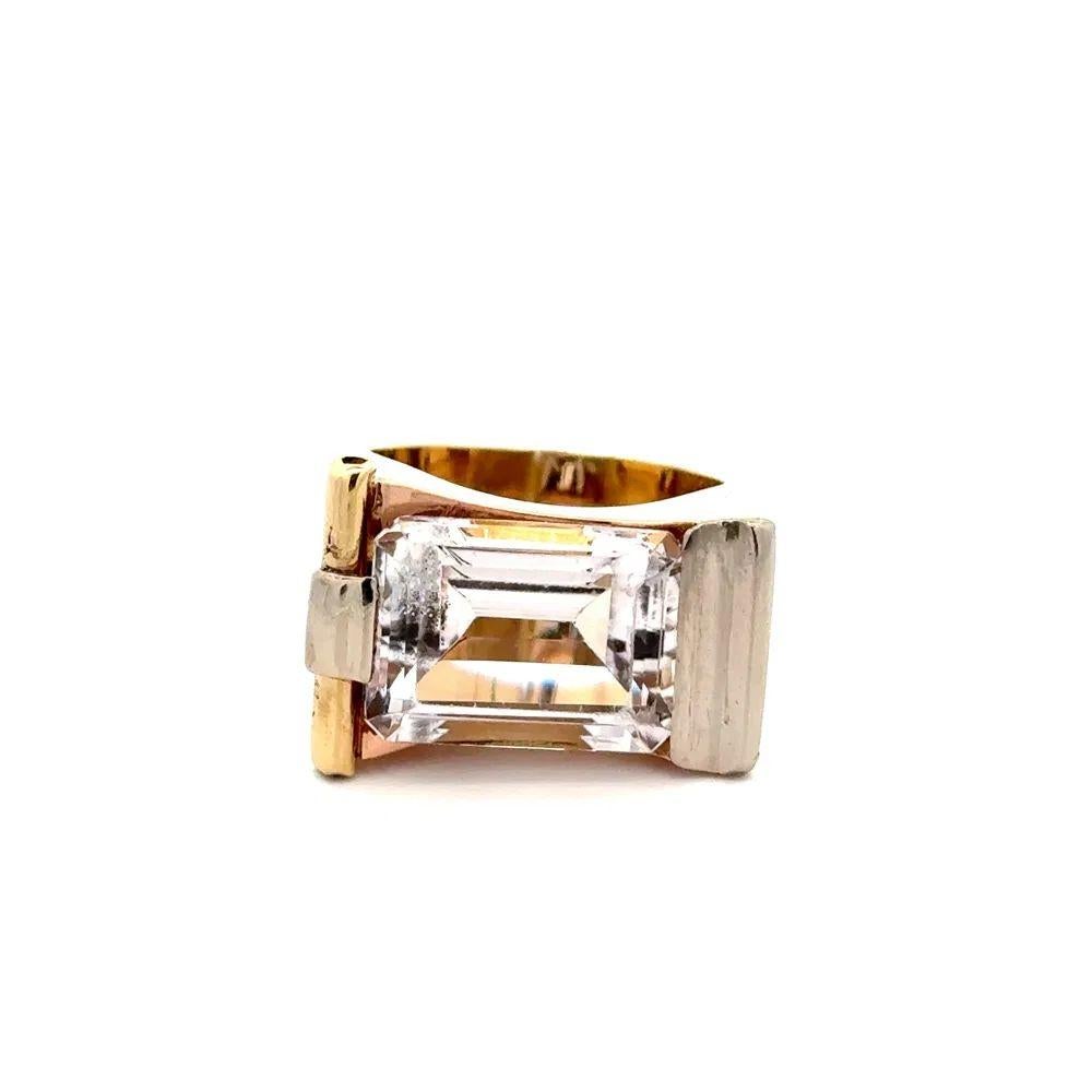 Retro 9 Karat Morganit im Smaragdschliff 2-farbiger Goldring für Damen oder Herren im Angebot