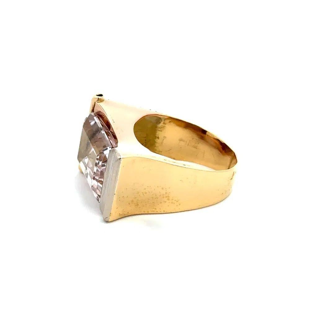 Retro 9 Karat Morganit im Smaragdschliff 2-farbiger Goldring im Angebot 1