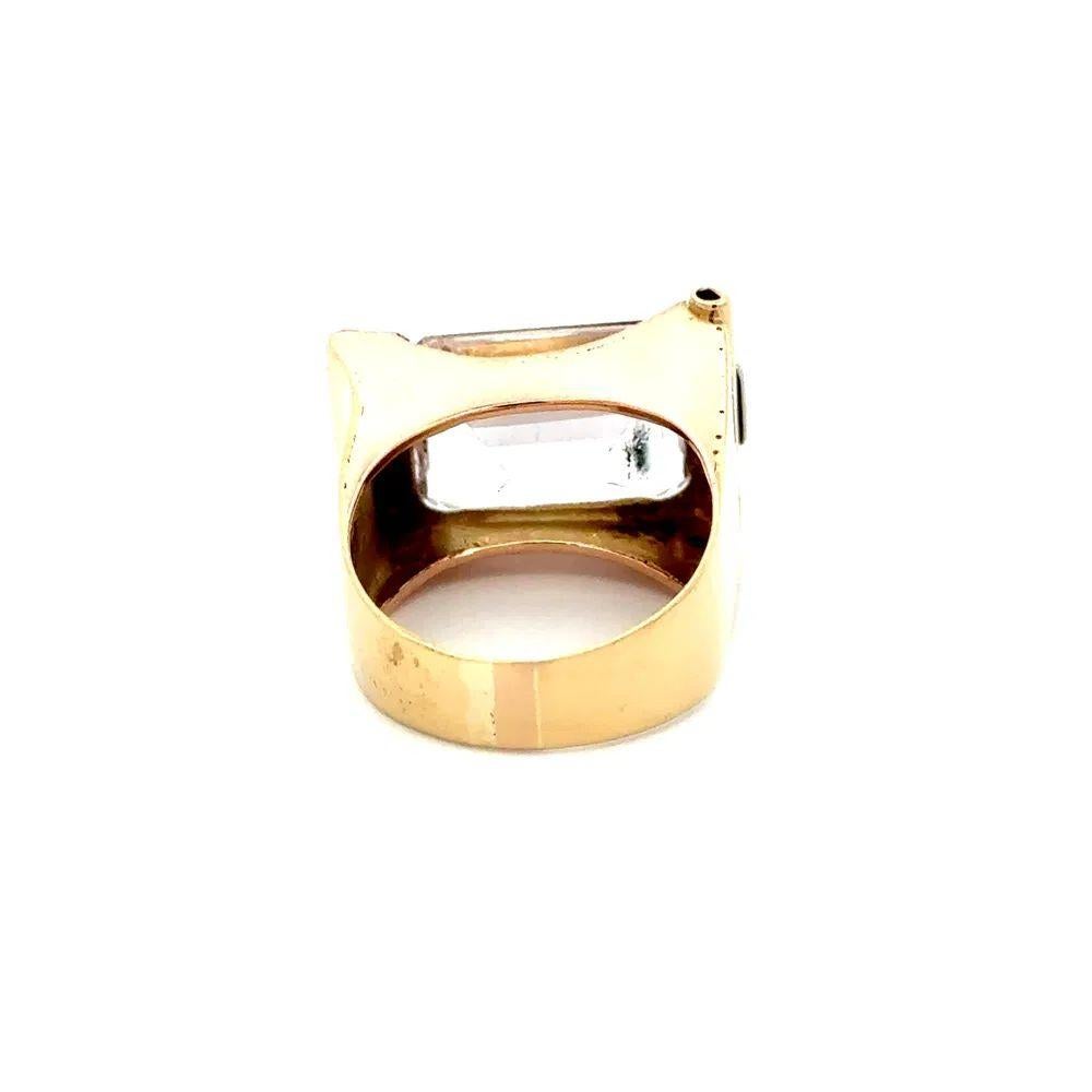 Retro 9 Karat Morganit im Smaragdschliff 2-farbiger Goldring im Angebot 2